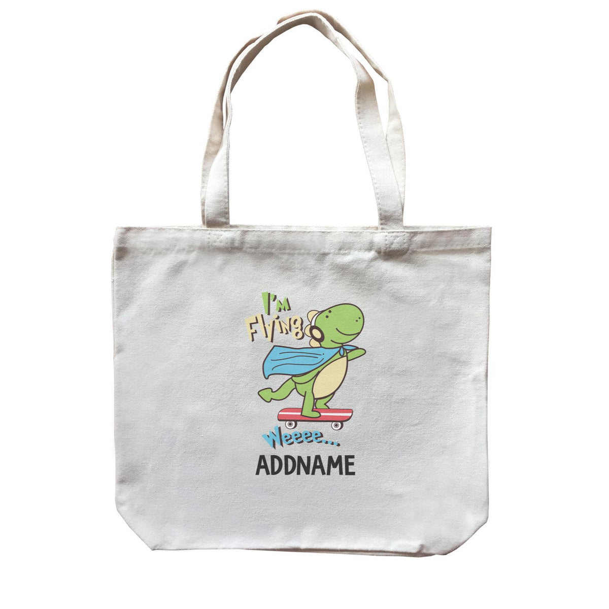 Cool Vibrant Series I'm Flying Dinosaur on Skateboard Addname Canvas Bag