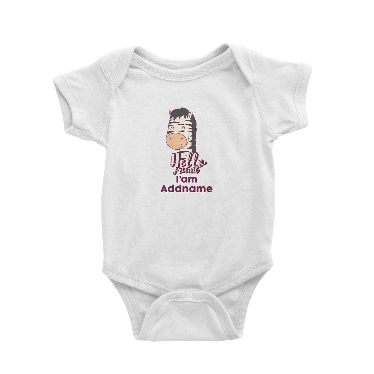 Cool Cute Animals Zebra HI Friend I'am Addname Baby Romper
