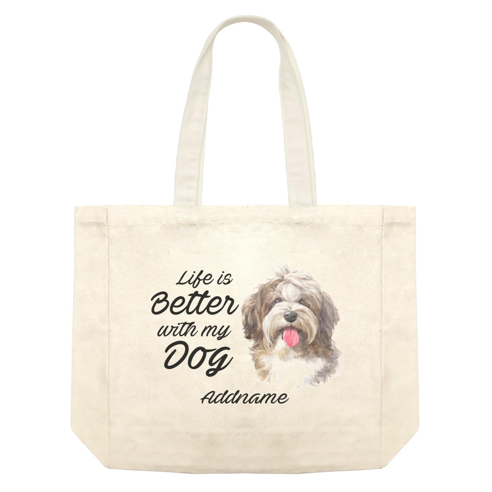 Watercolor Life is Better With My Dog Shaggy Havanese Addname Shopping Bag