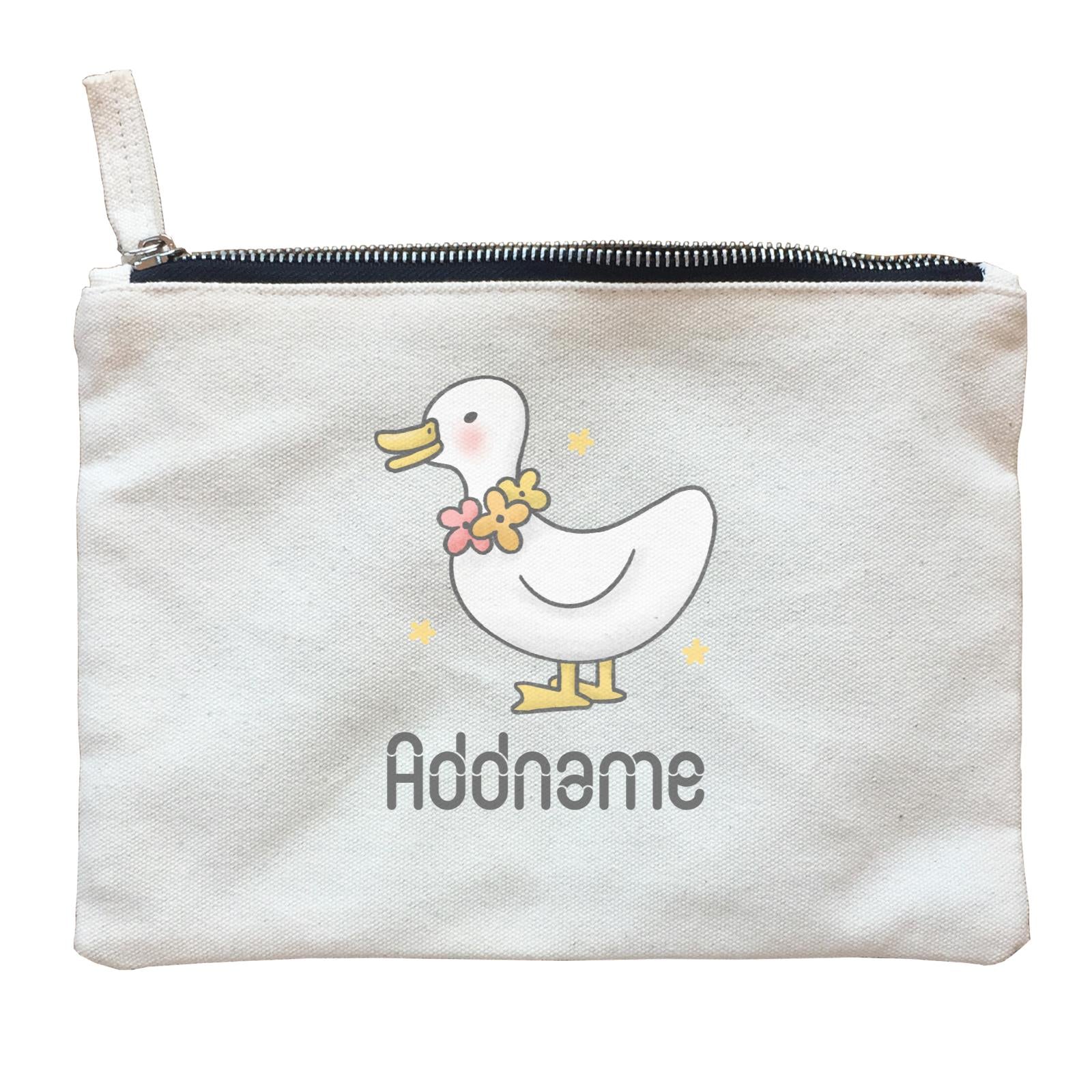 Cute Hand Drawn Style Duck Addname Zipper Pouch