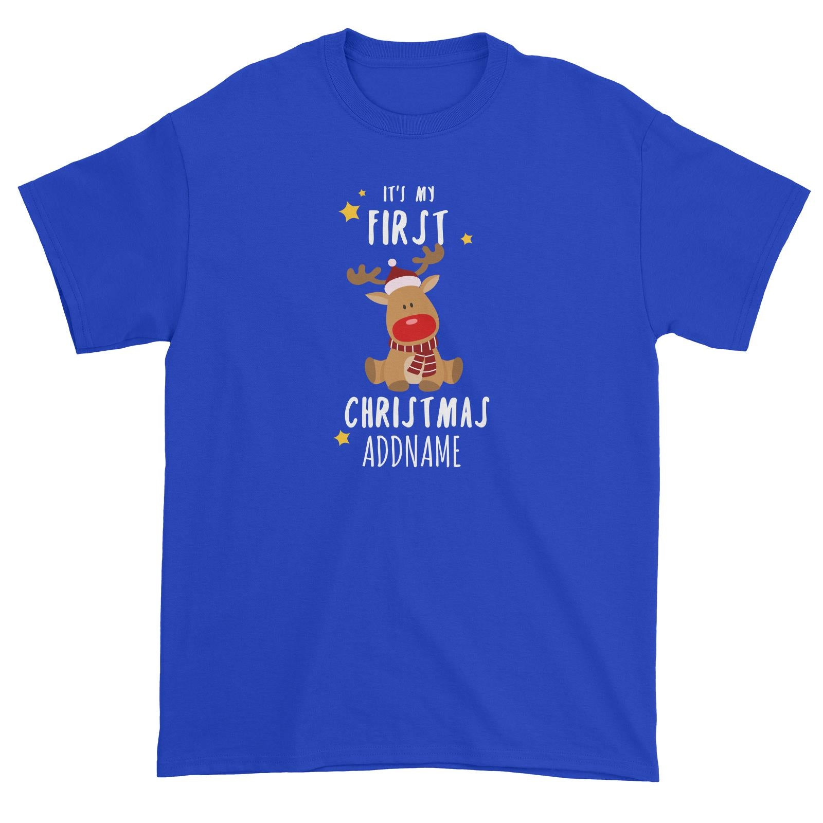 Cute Rudolph First Christmas Addname Unisex T-Shirt  Personalizable Designs Animal