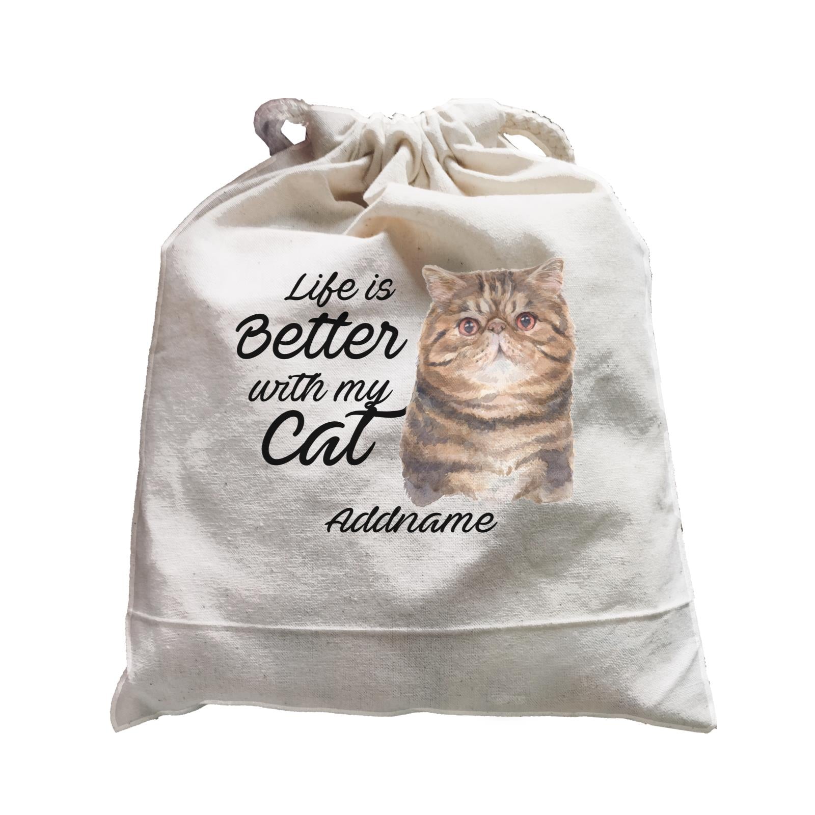 Watercolor Life is Better With My Cat Exotic Shorthair Brown Addname Satchel
