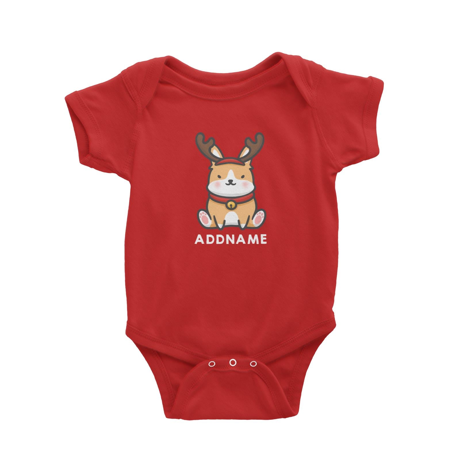 Xmas Cute Dog With Reindeer Antlers Addname Accessories Baby Romper