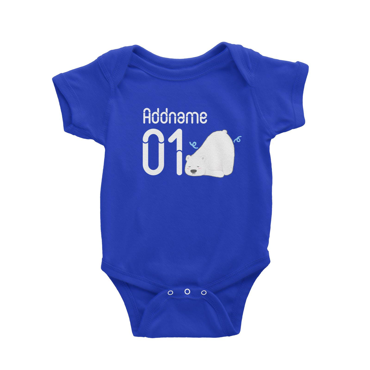 Name and Number Cute Hand Drawn Style Polar Bear Baby Romper