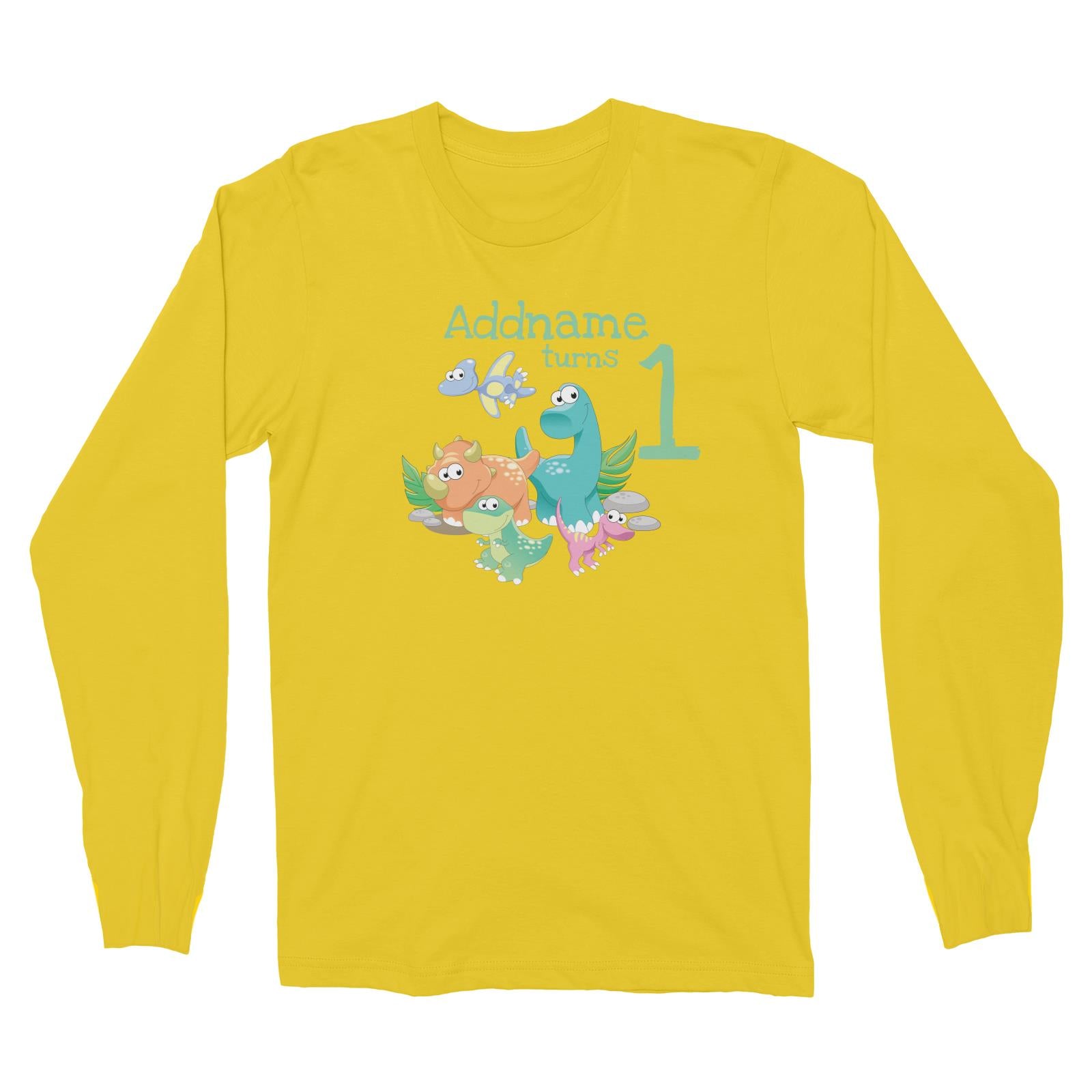 Dinosaurs Birthday Theme Personalizable with Name and Number Long Sleeve Unisex T-Shirt