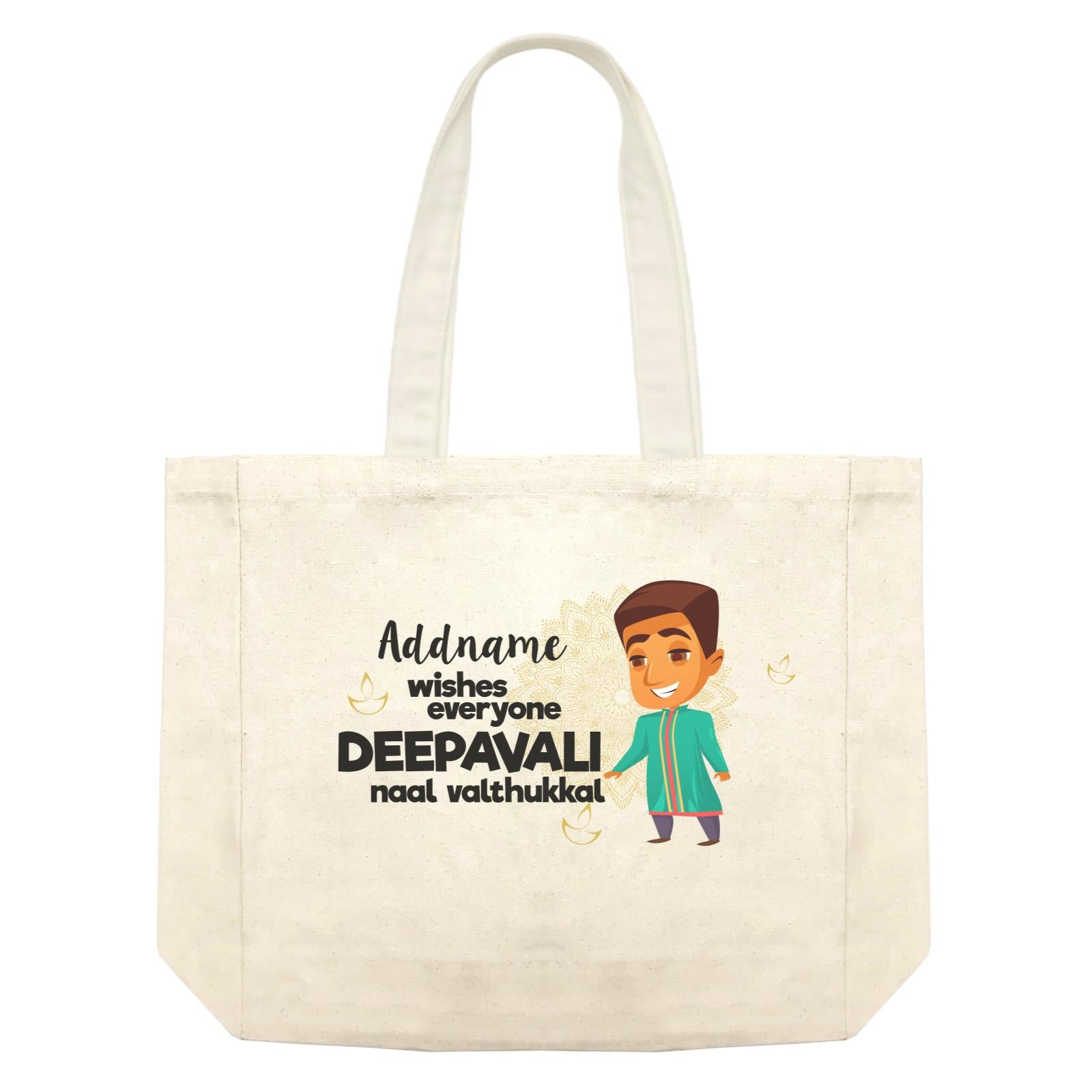 Cute Man Wishes Everyone Deepavali Addname Shopping Bag