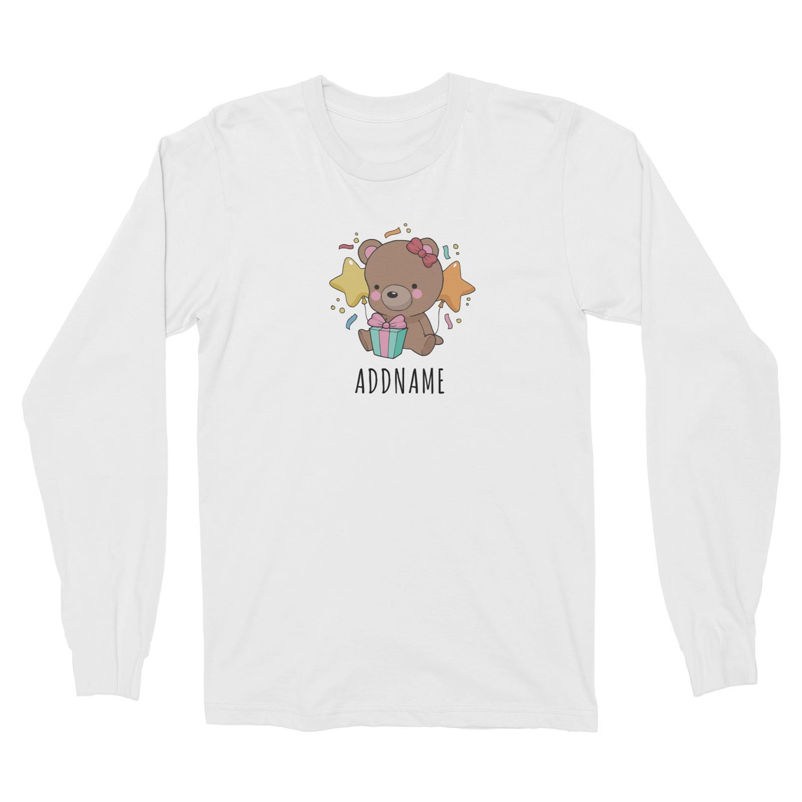 Birthday Sketch Animals Bear with Present Addname Long Sleeve Unisex T-Shirt