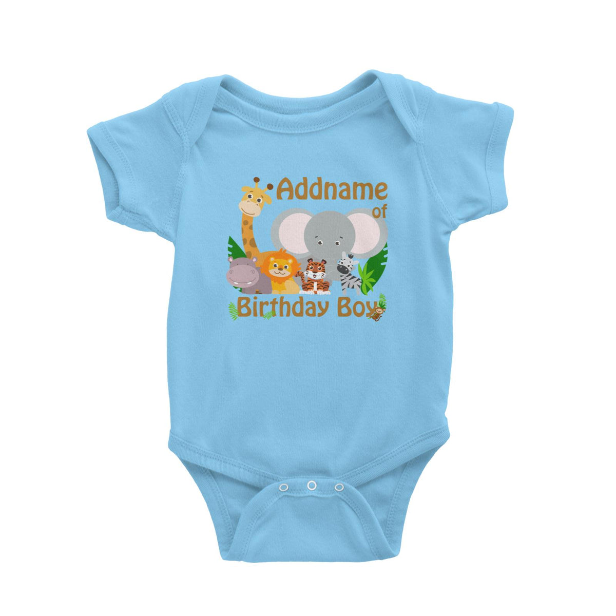 Animal Safari Jungle Birthday Theme Addname of Birthday Boy Baby Romper