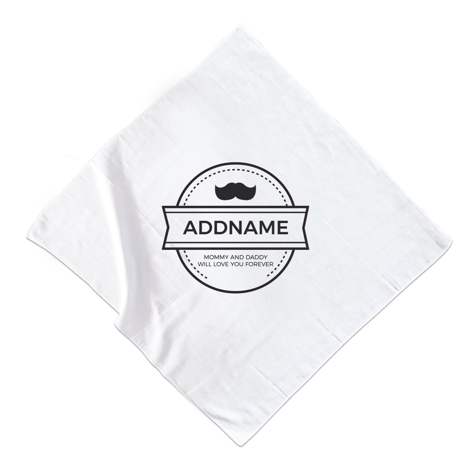 Moustache Emblem Personalizable with Name and Text Muslin Square