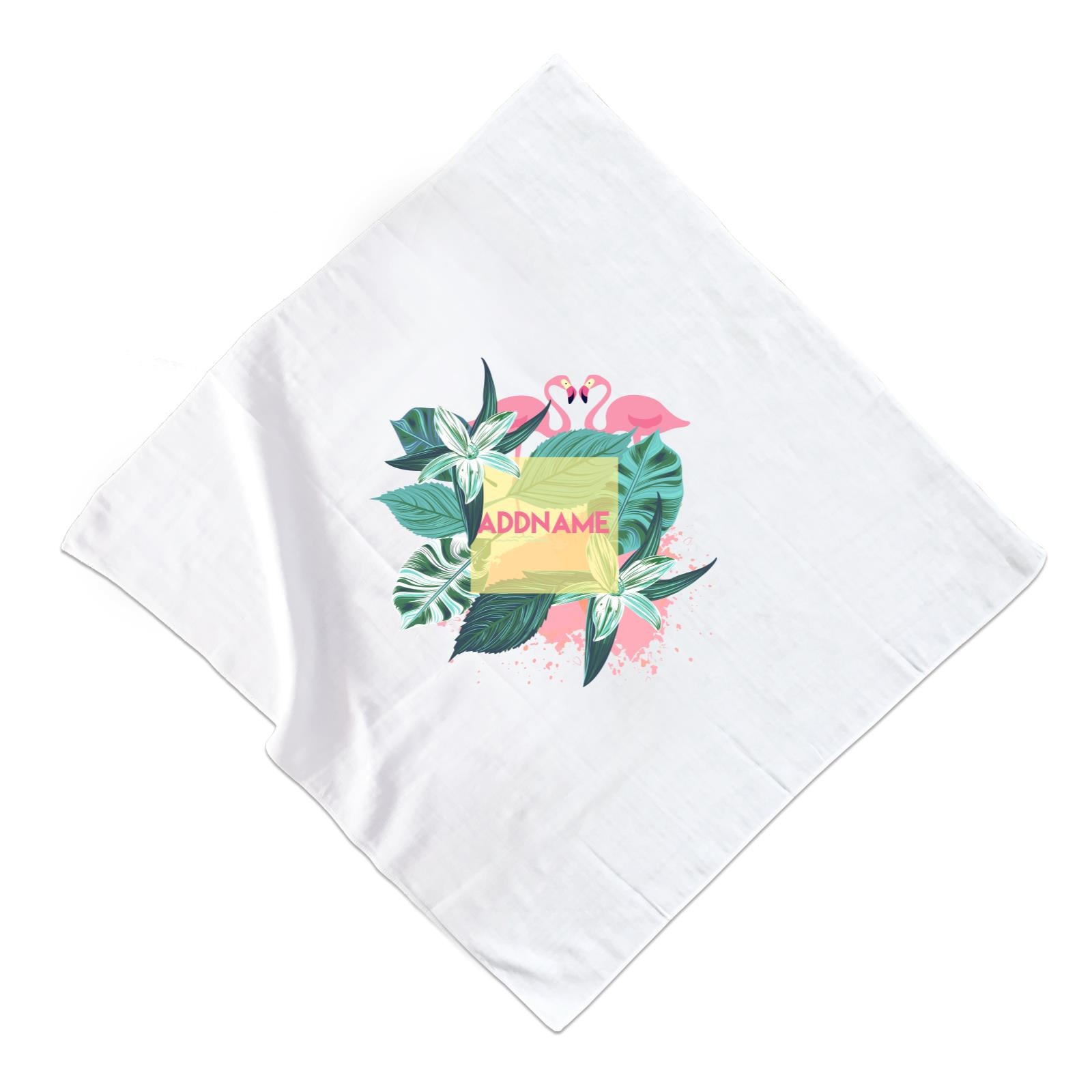 Tropical Leaves with Flamingoes Addname Muslin Square