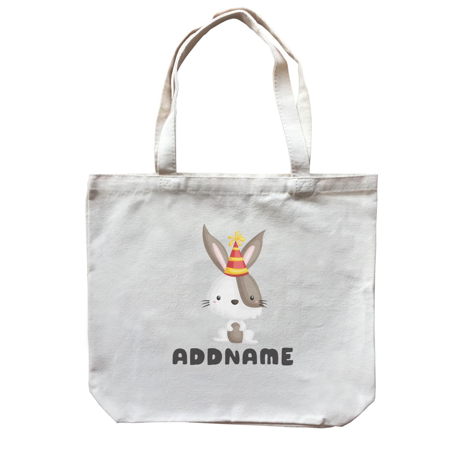 Birthday Friendly Animals Happy Rabbit Wearing Party Hat Addname Canvas Bag