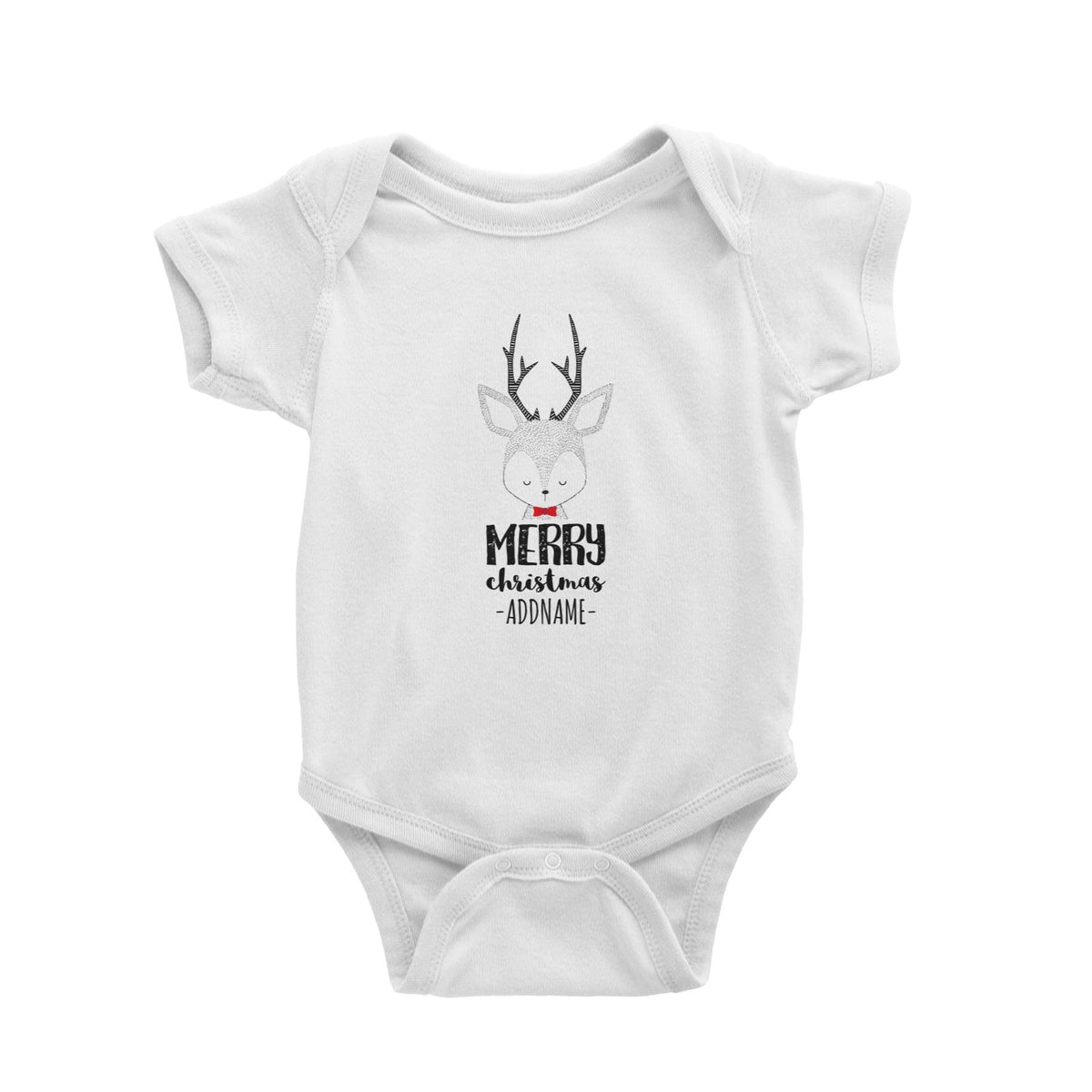 Reindeer Doodle Merry Christmas Greeying Addname Baby Romper  Personalizable Designs Animal Matching Family