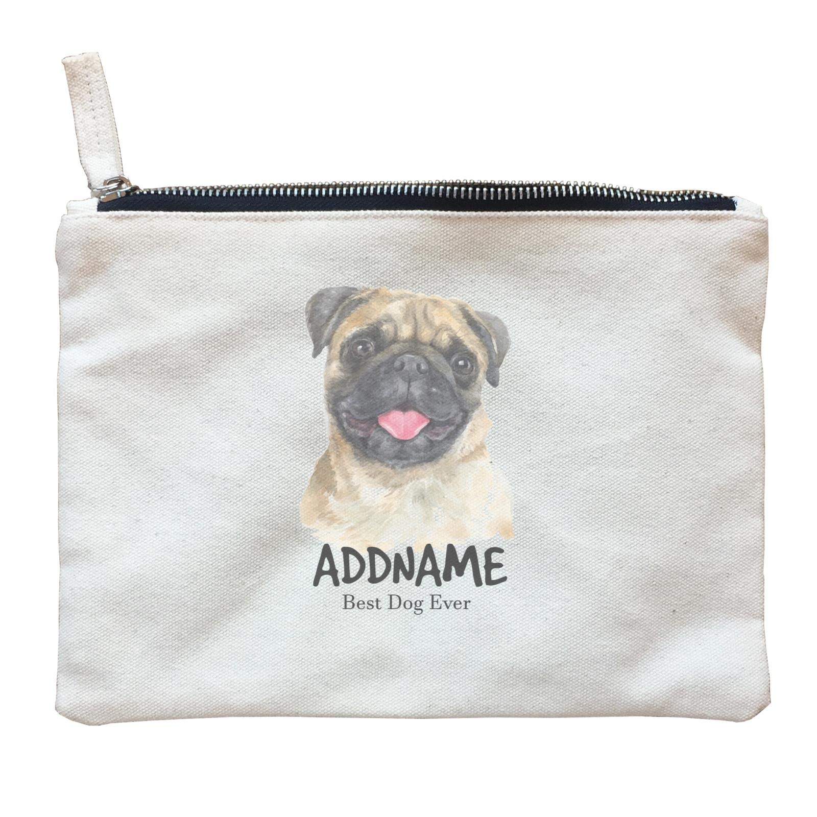 Watercolor Dog Pug Happy Best Dog Ever Addname Zipper Pouch