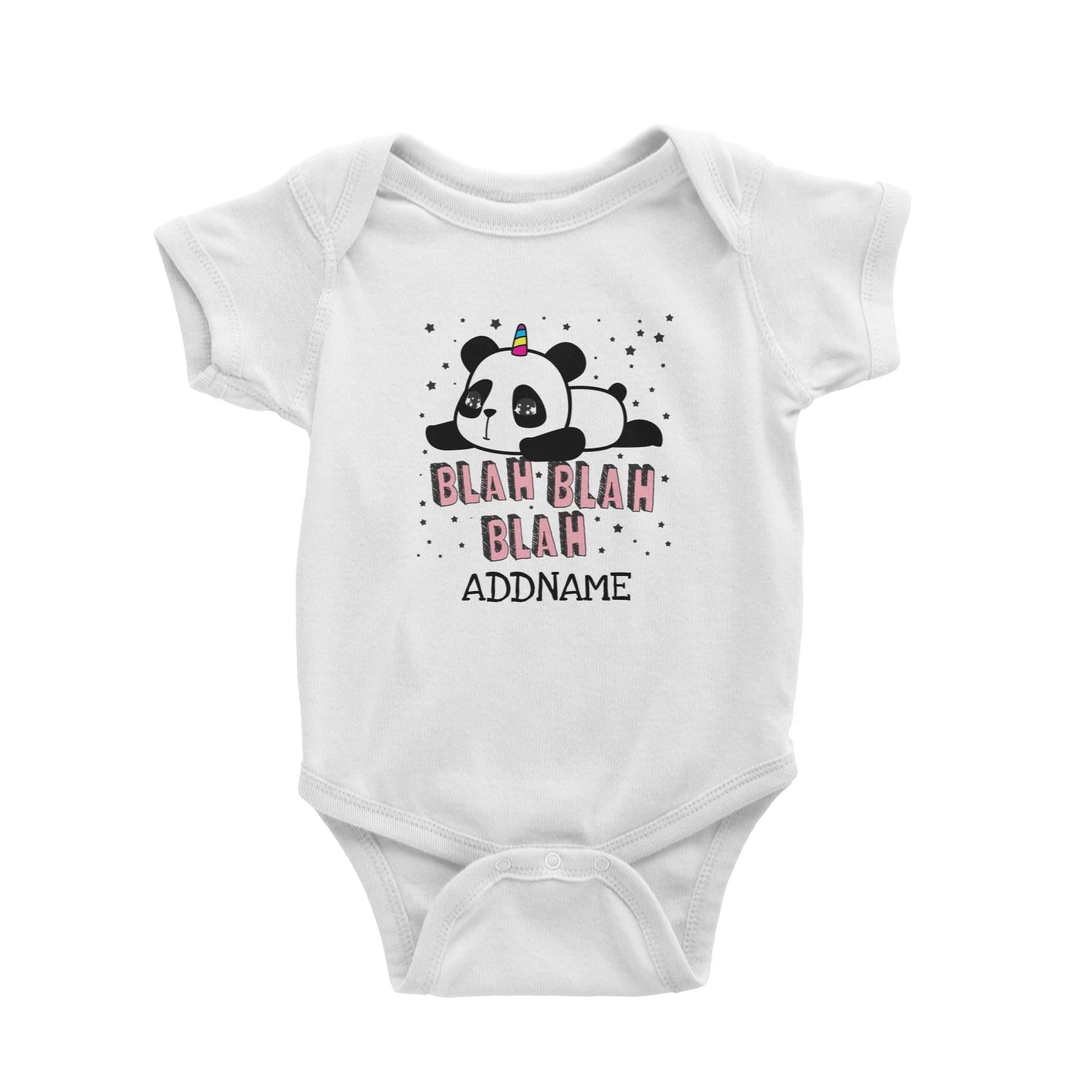 Unicorn Panda Blah Blah Blah Addname White Baby Romper