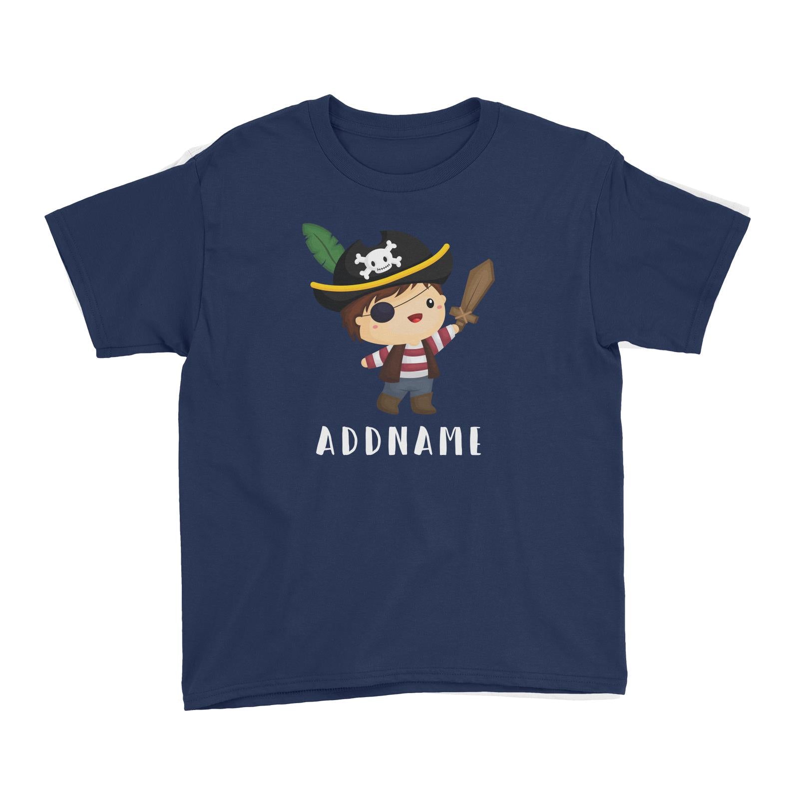 Birthday Pirate Captain Boy Playing Wodden Sword Addname Kid's T-Shirt