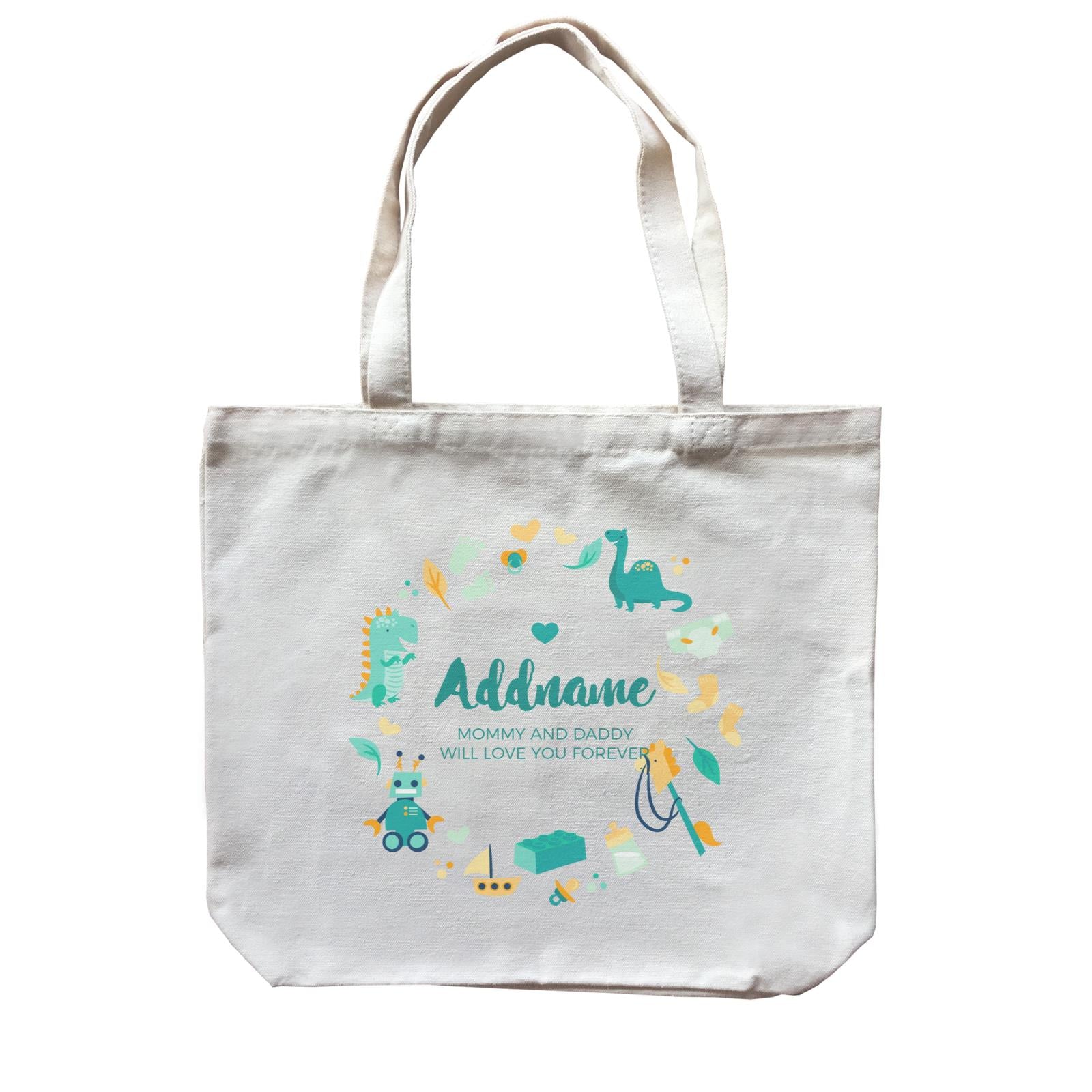 Cute Dinosaurs and Toys Elements Personalizable with Name and Text Canvas Bag