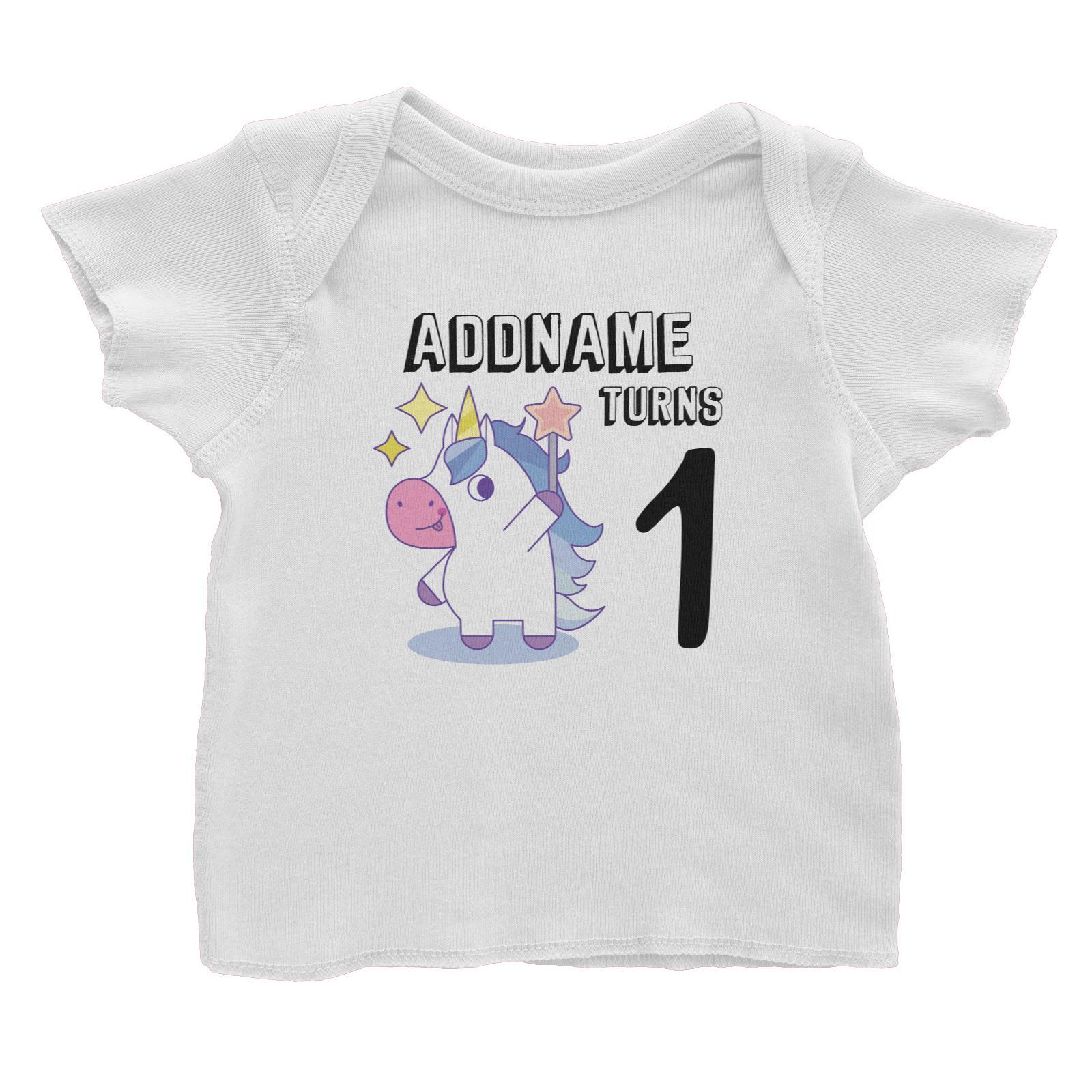 Birthday Unicorn Boy With Magic Wand Addname Turns 1 Baby T-Shirt