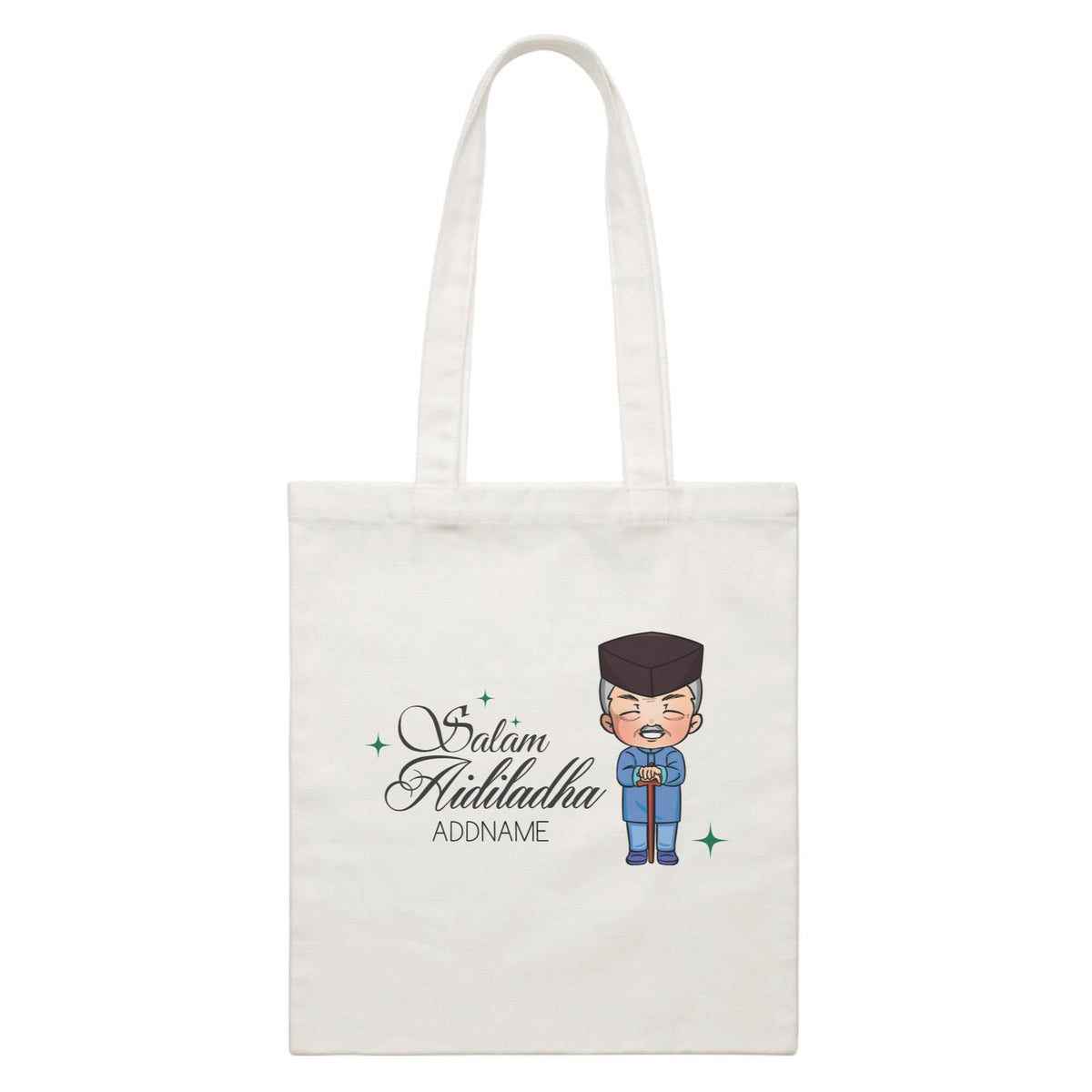 Raya Chibi Wishes Grandpa Addname Wishes Salam Aidiladha Addname White White Canvas Bag