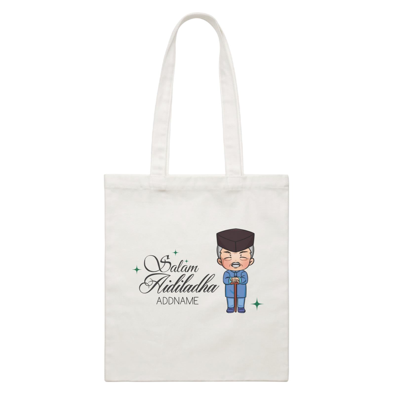 Raya Chibi Wishes Grandpa Addname Wishes Salam Aidiladha Addname White White Canvas Bag