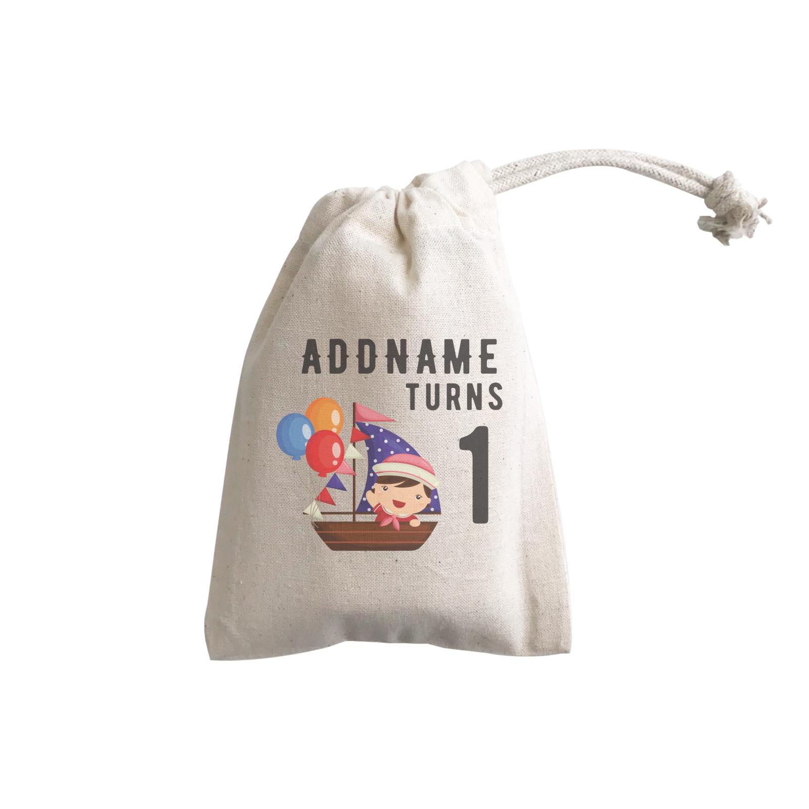 Birthday Sailor Baby Girl In Ship With Balloon Addname Turns 1 GP Gift Pouch
