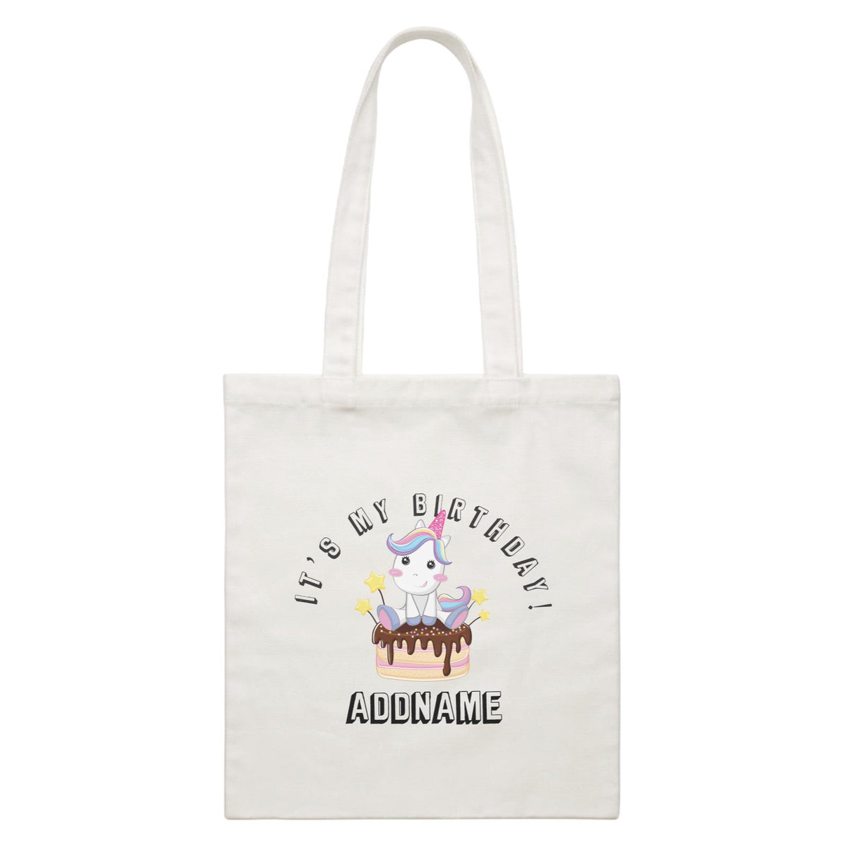 Birthday Unicorn With Cake It's My Birthday Addname White Canvas Bag