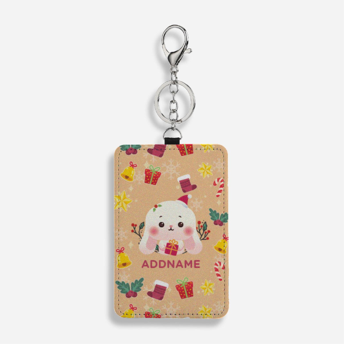 Christmas Cute Animal Series Cardholder With Keyring - Rabbit
