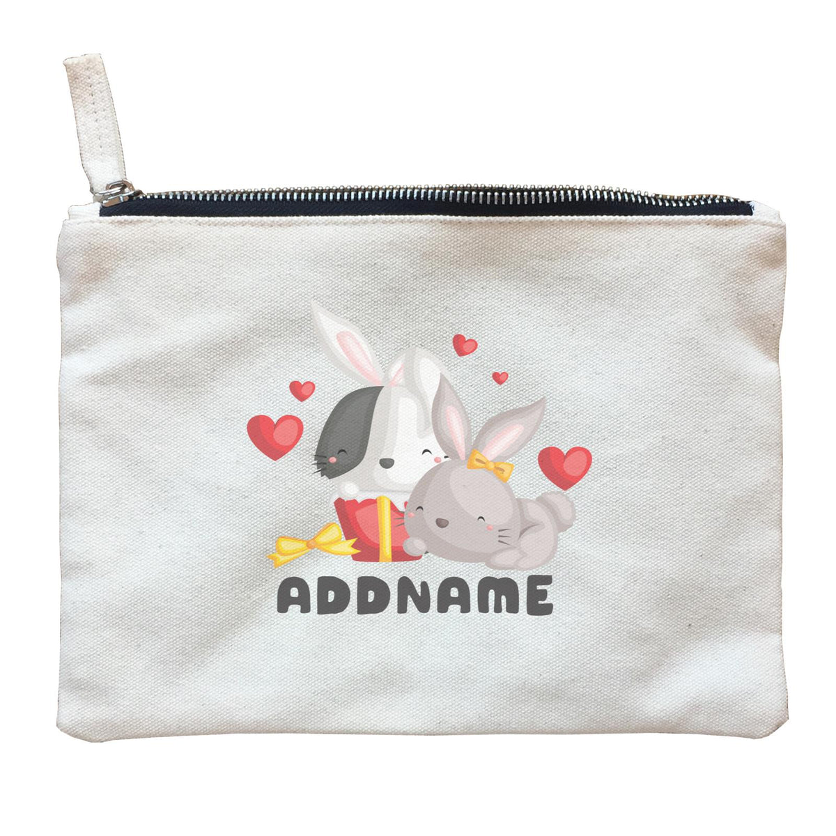 Birthday Friendly Animals Happy Two Rabbits Open Present Addname Zipper Pouch