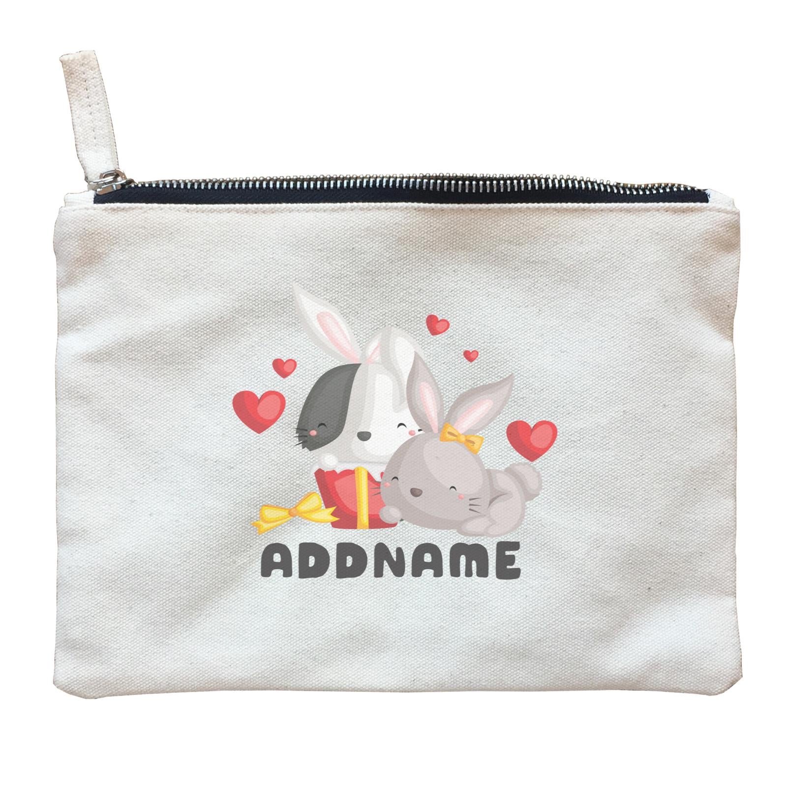Birthday Friendly Animals Happy Two Rabbits Open Present Addname Zipper Pouch