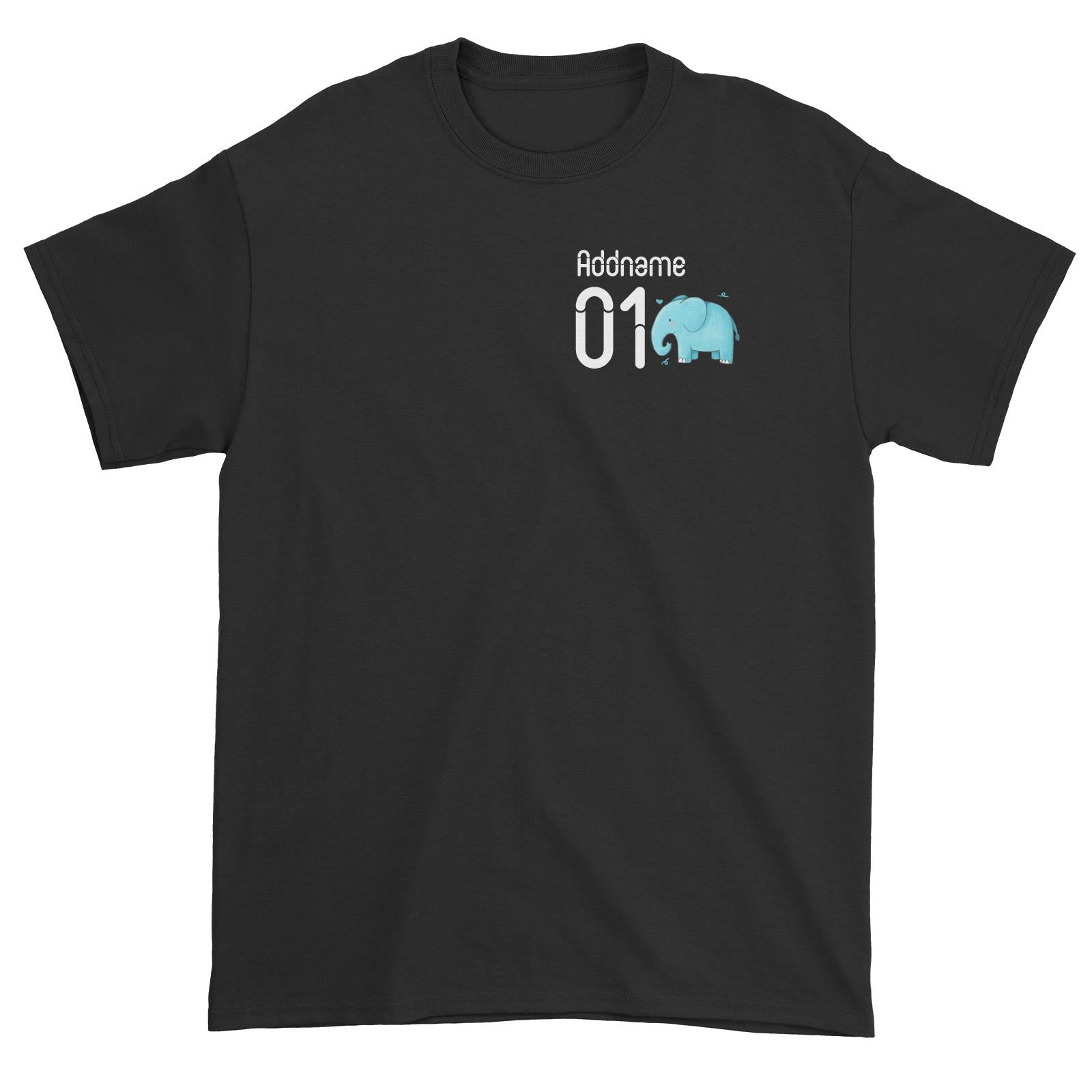 Pocket Name and Number Cute Hand Drawn Style Elephant Unisex T-Shirt