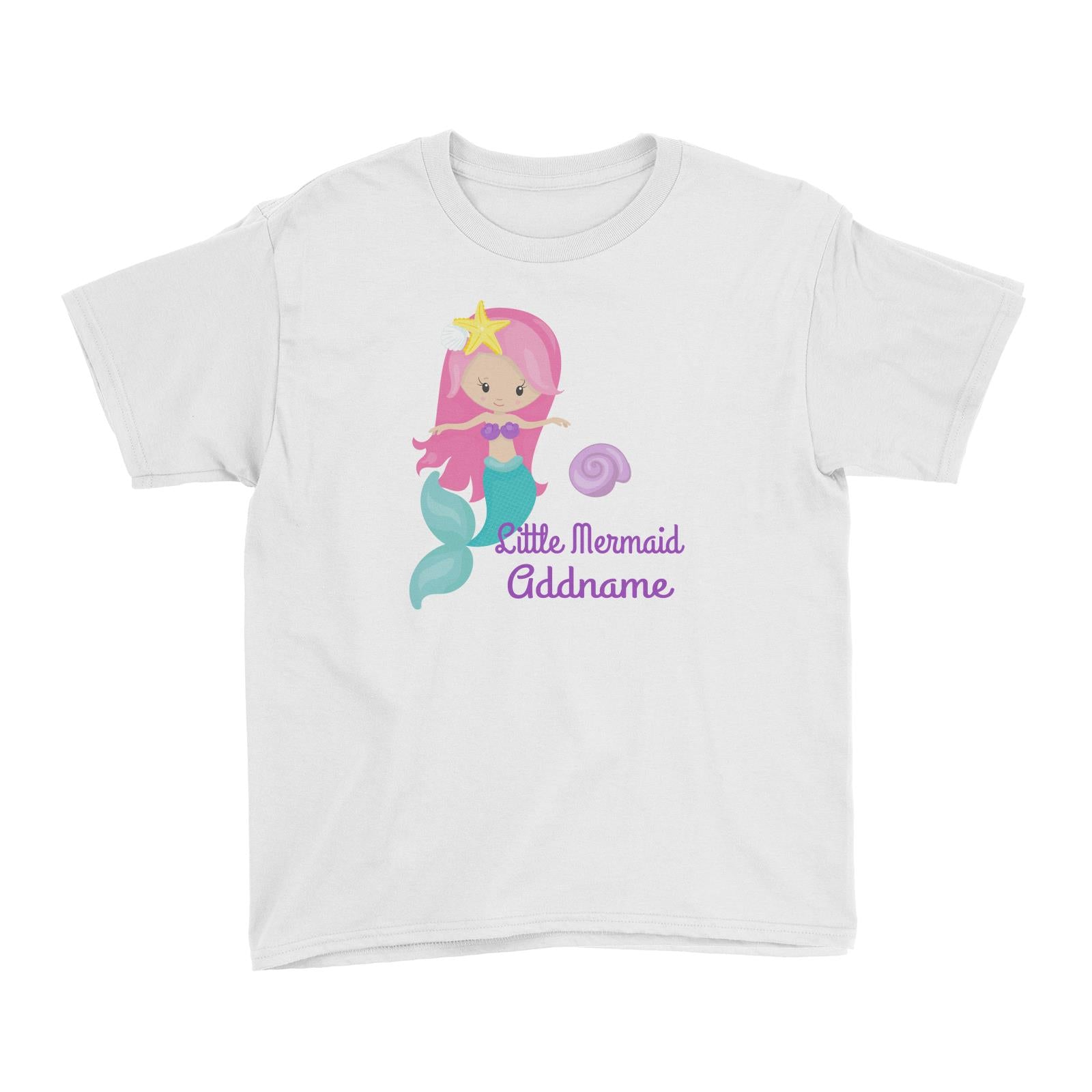 Little Mermaid Upright with Seashell Addname Kid's T-Shirt