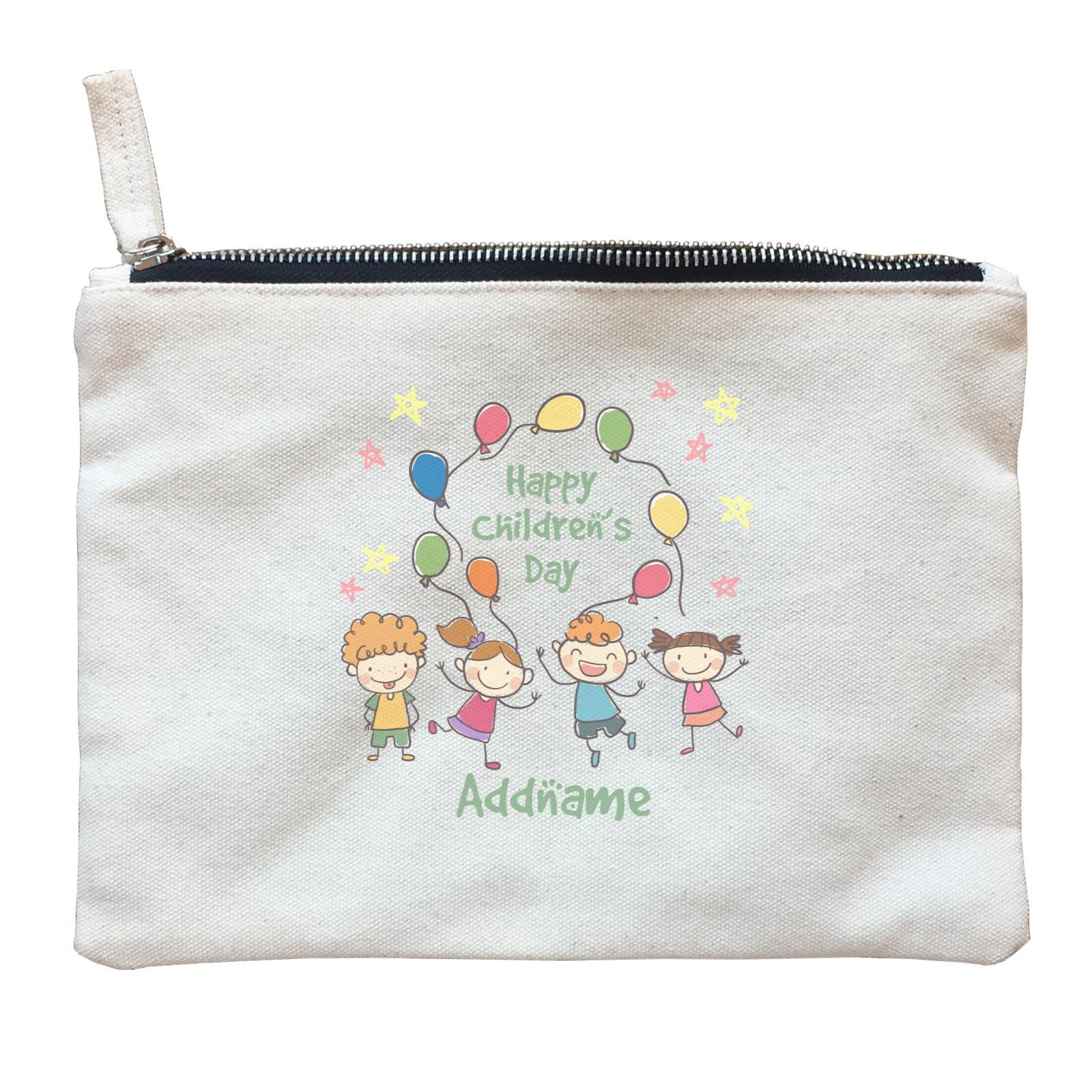 Children's Day Gift Series Four Cute Children With Balloons Addname  Zipper Pouch