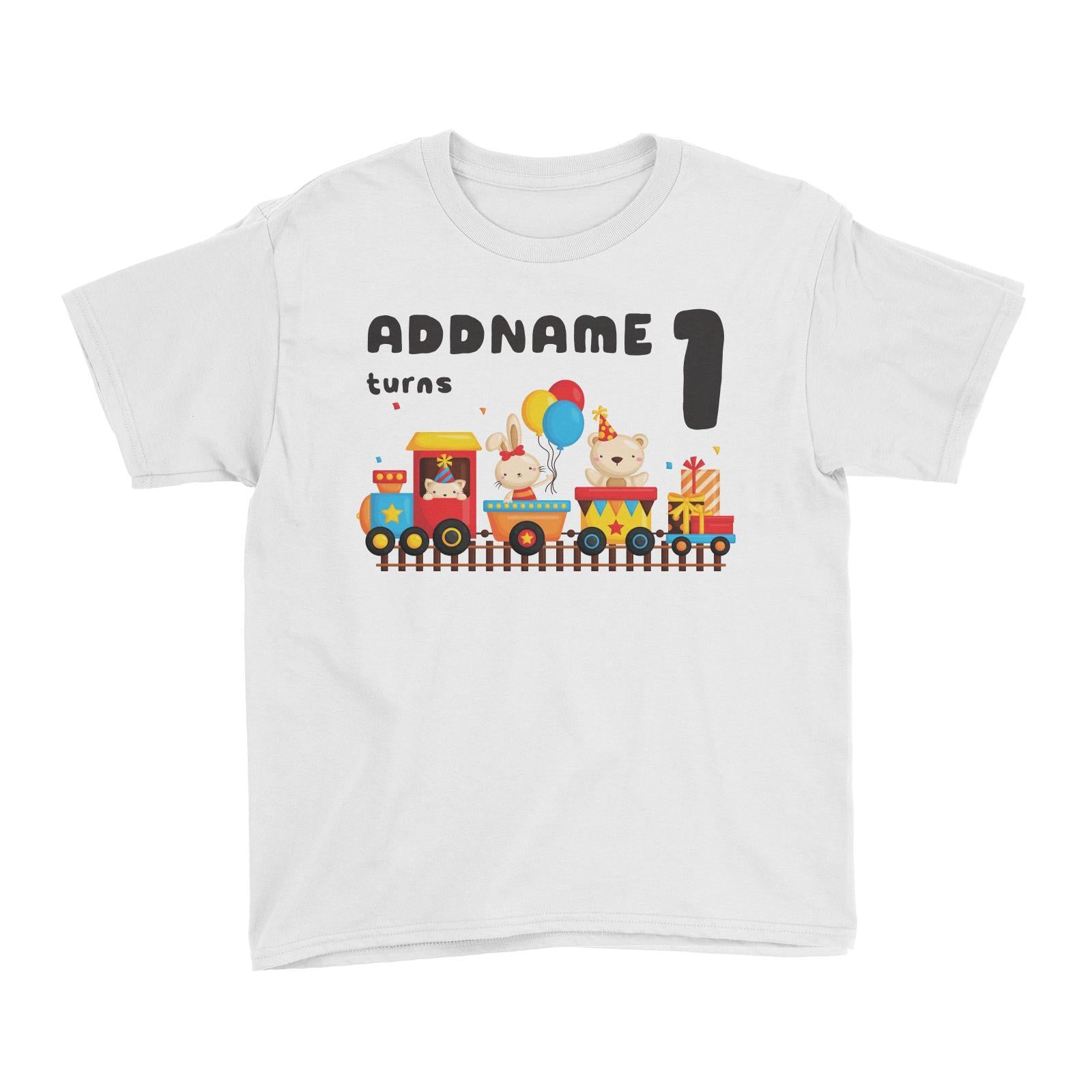 Birthday Fun Train And Animals Group Addname Turns 1 Kid's T-Shirt