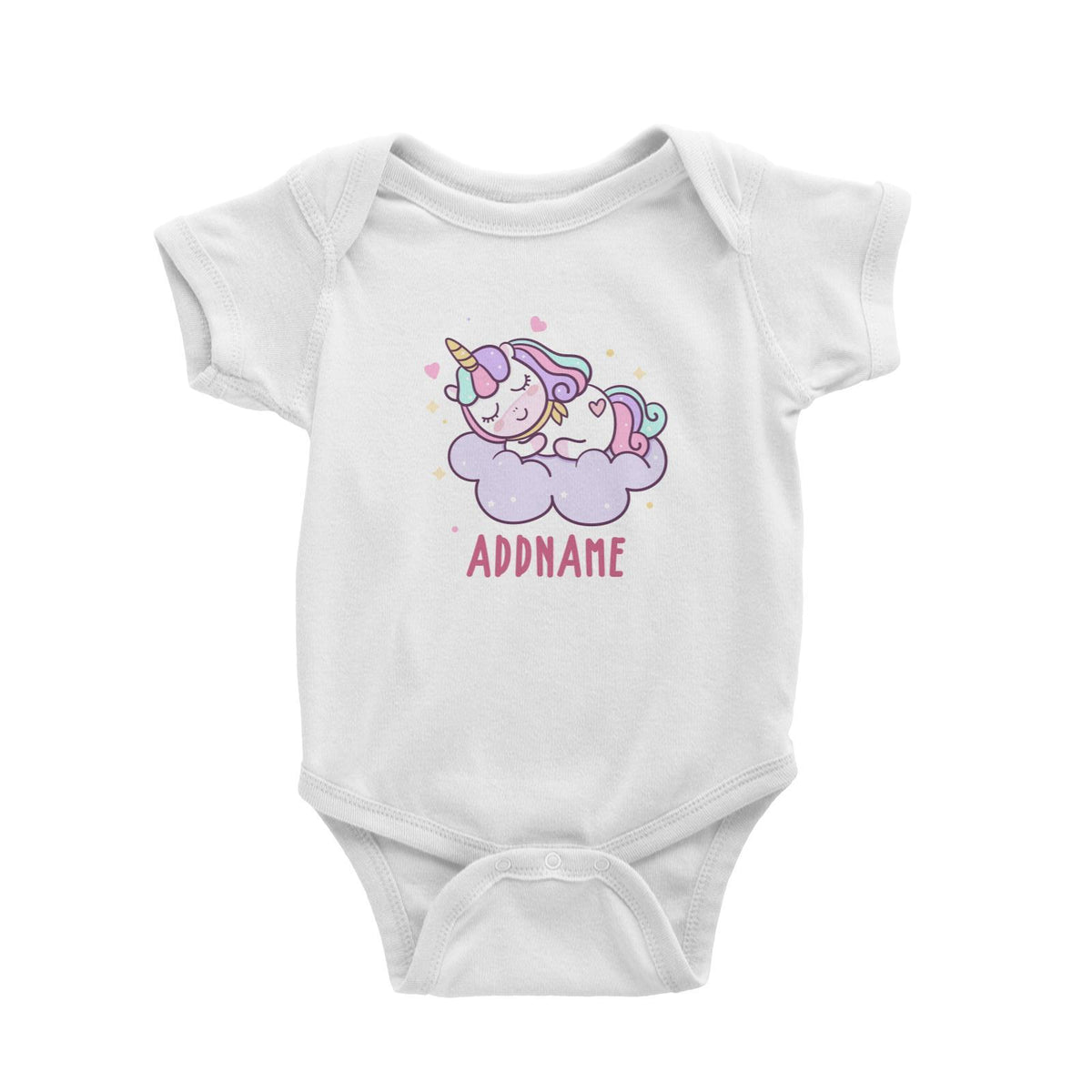 Unicorn And Princess Series Cute Pastel Sleeping Unicorn On a Cloud Addname Baby Romper