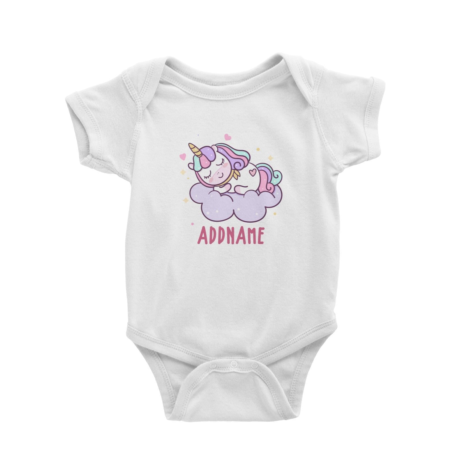 Unicorn And Princess Series Cute Pastel Sleeping Unicorn On a Cloud Addname Baby Romper