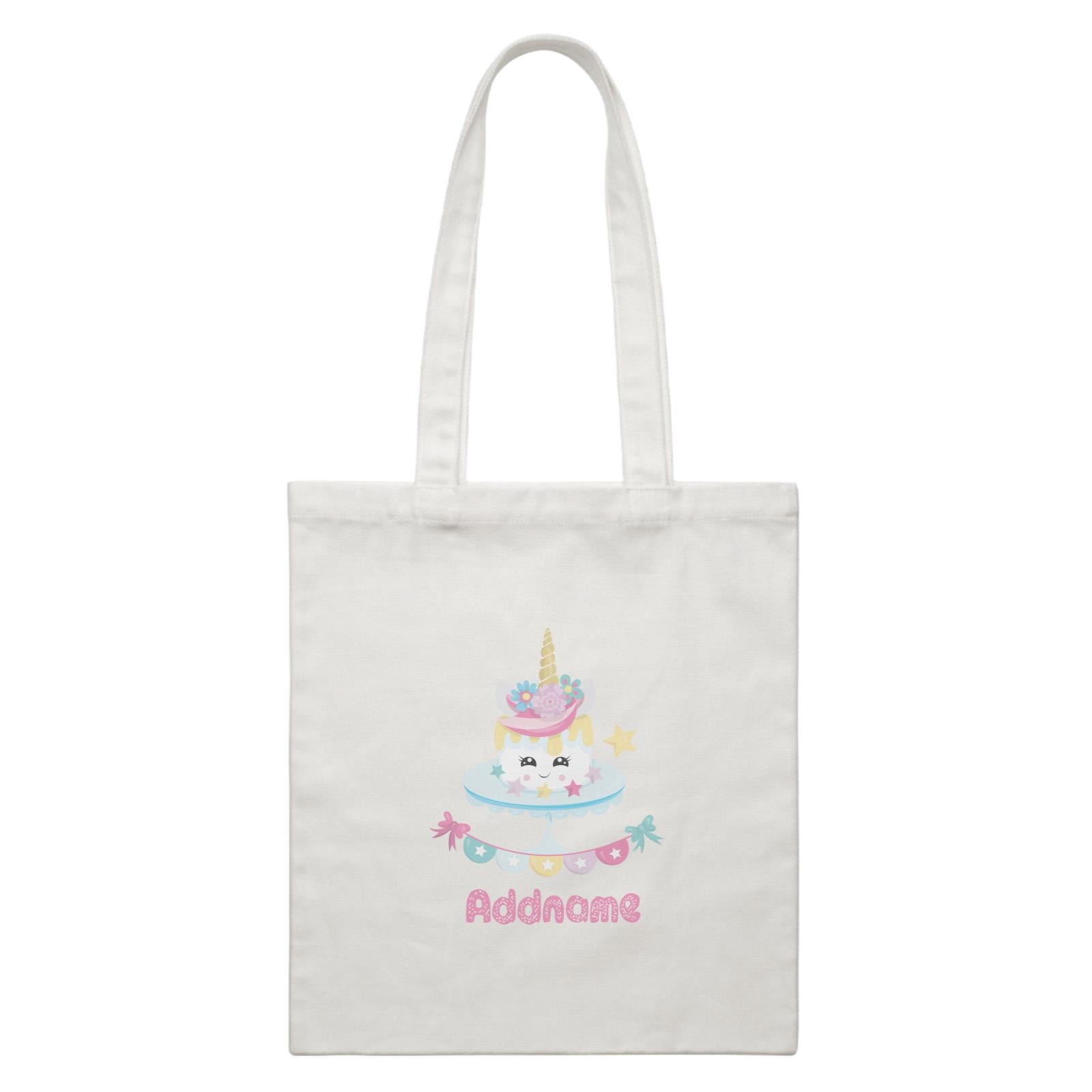 Magical Sweets Birthday Unicorn Cake with Banner Addname White Canvas Bag