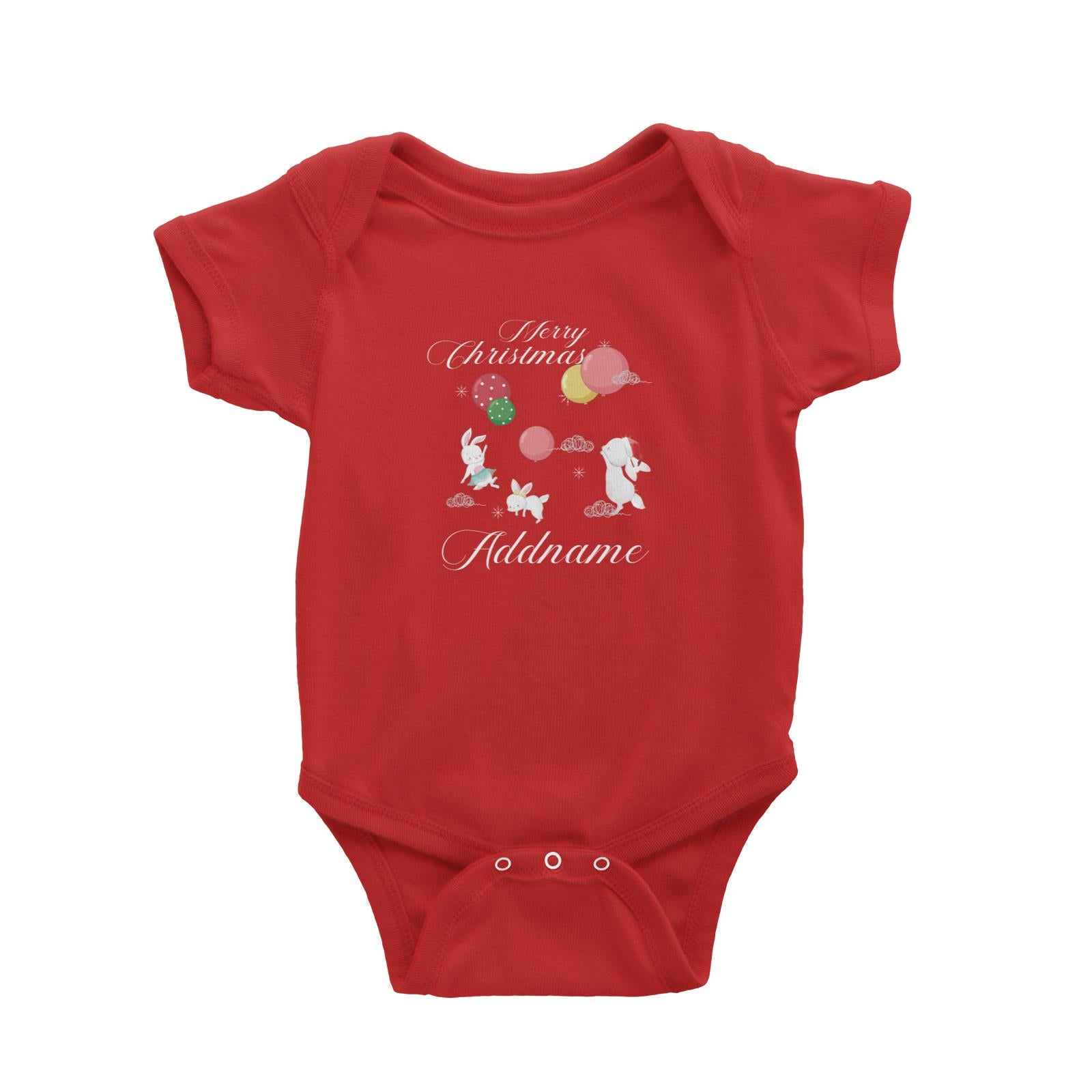 Christmas Cute Rabbits With Balloons Merry Christmas Addname Baby Romper