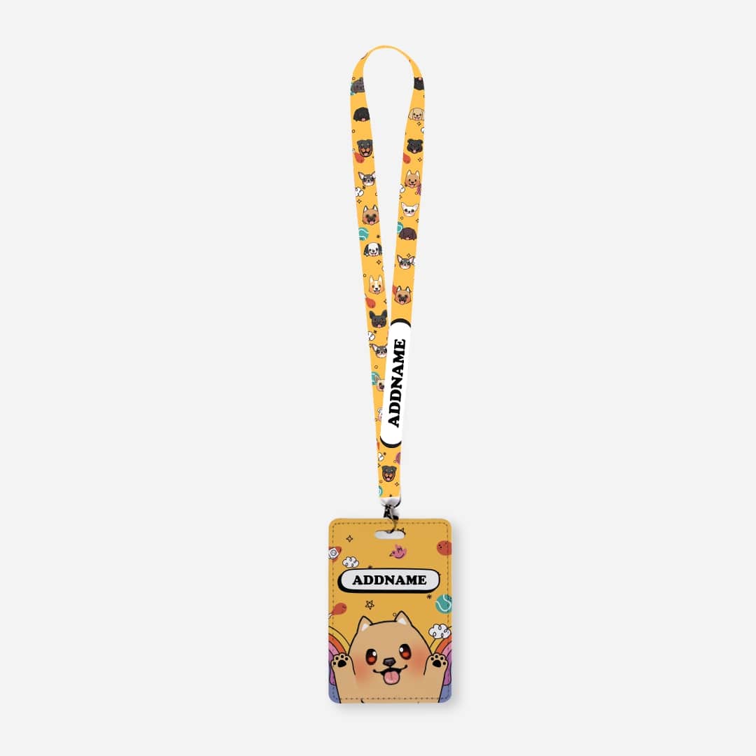 Paw Print Series Lanyard with Cardholder - Lght Brown Pomeranian