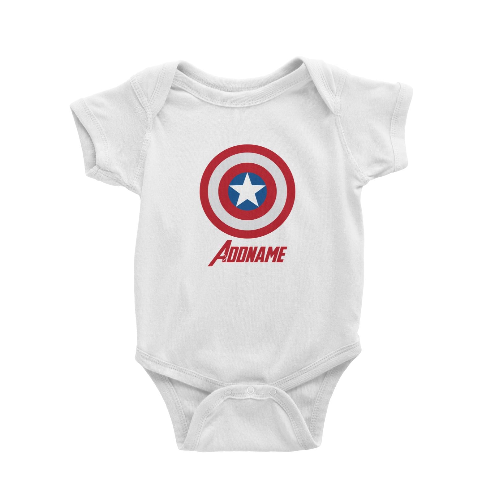 Superhero Shield Captain America Addname Baby Romper  Matching Family Personalizable Designs