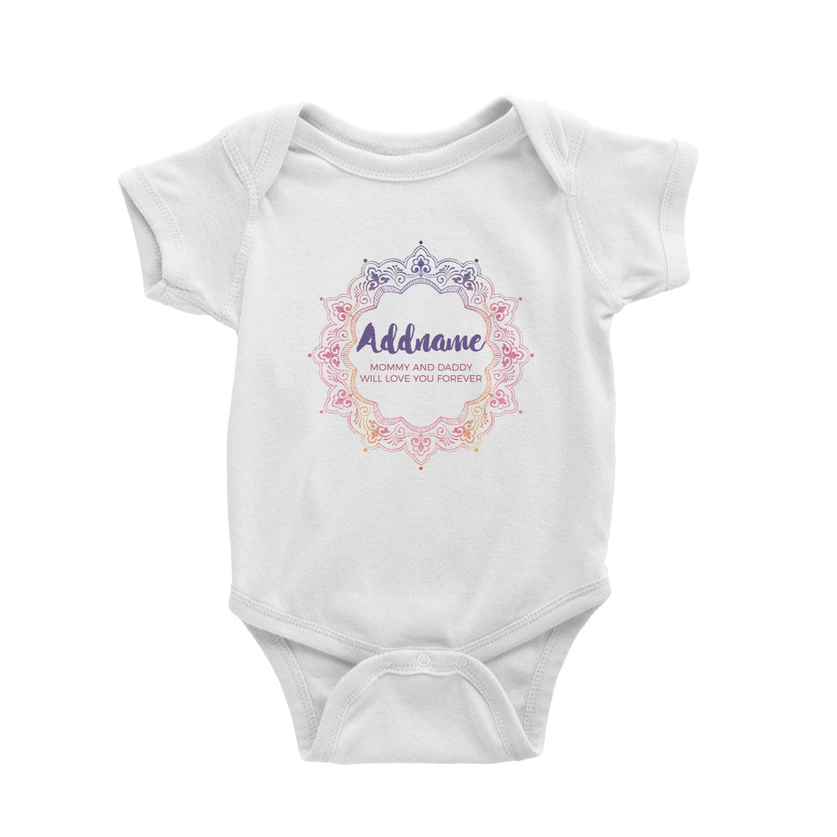 Pink and Purple Ethnic Mandala Motif Personalizable with Name and Text Baby Romper
