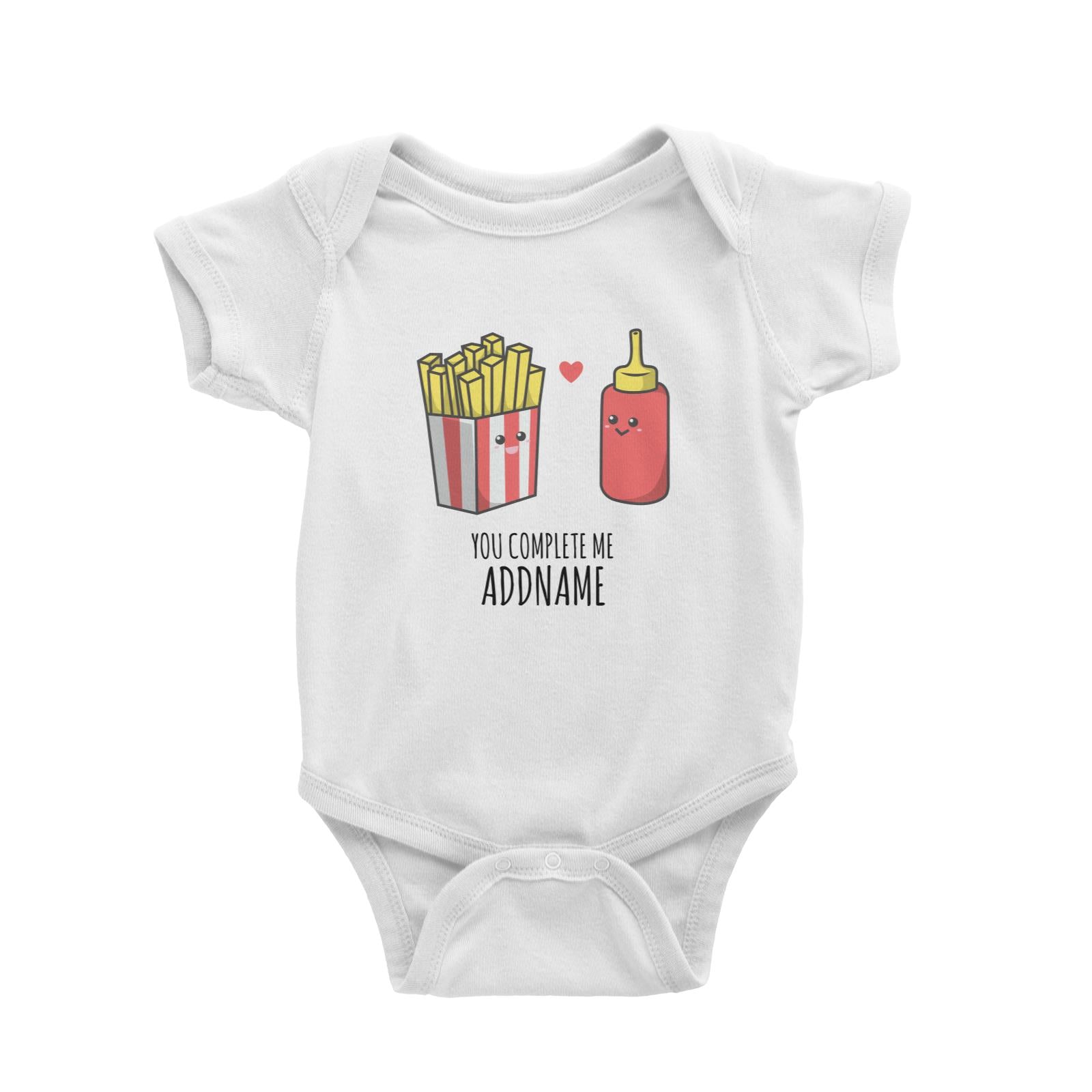 Cartoon French Fries and Sauce Complete Me White White Baby Romper