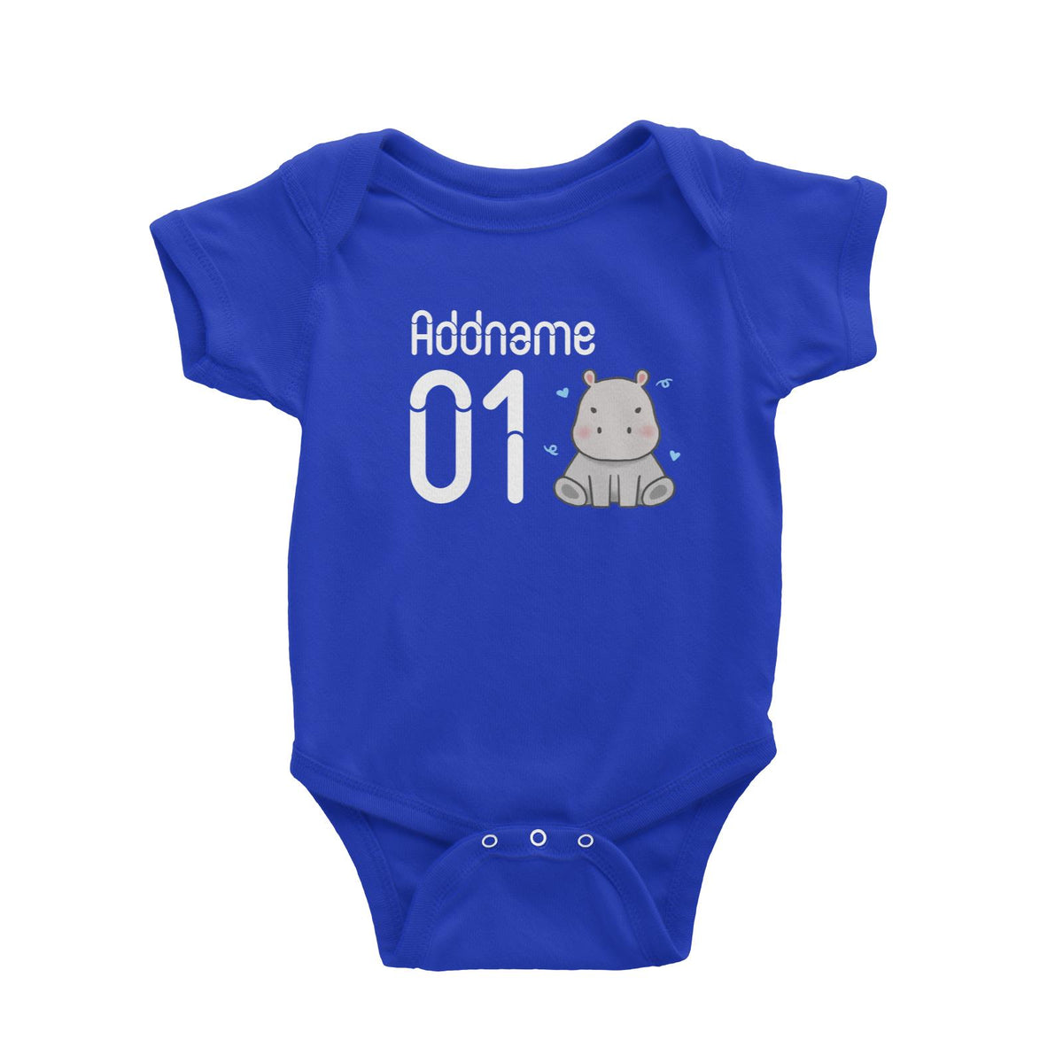 Name and Number Cute Hand Drawn Style Hippo Baby Romper