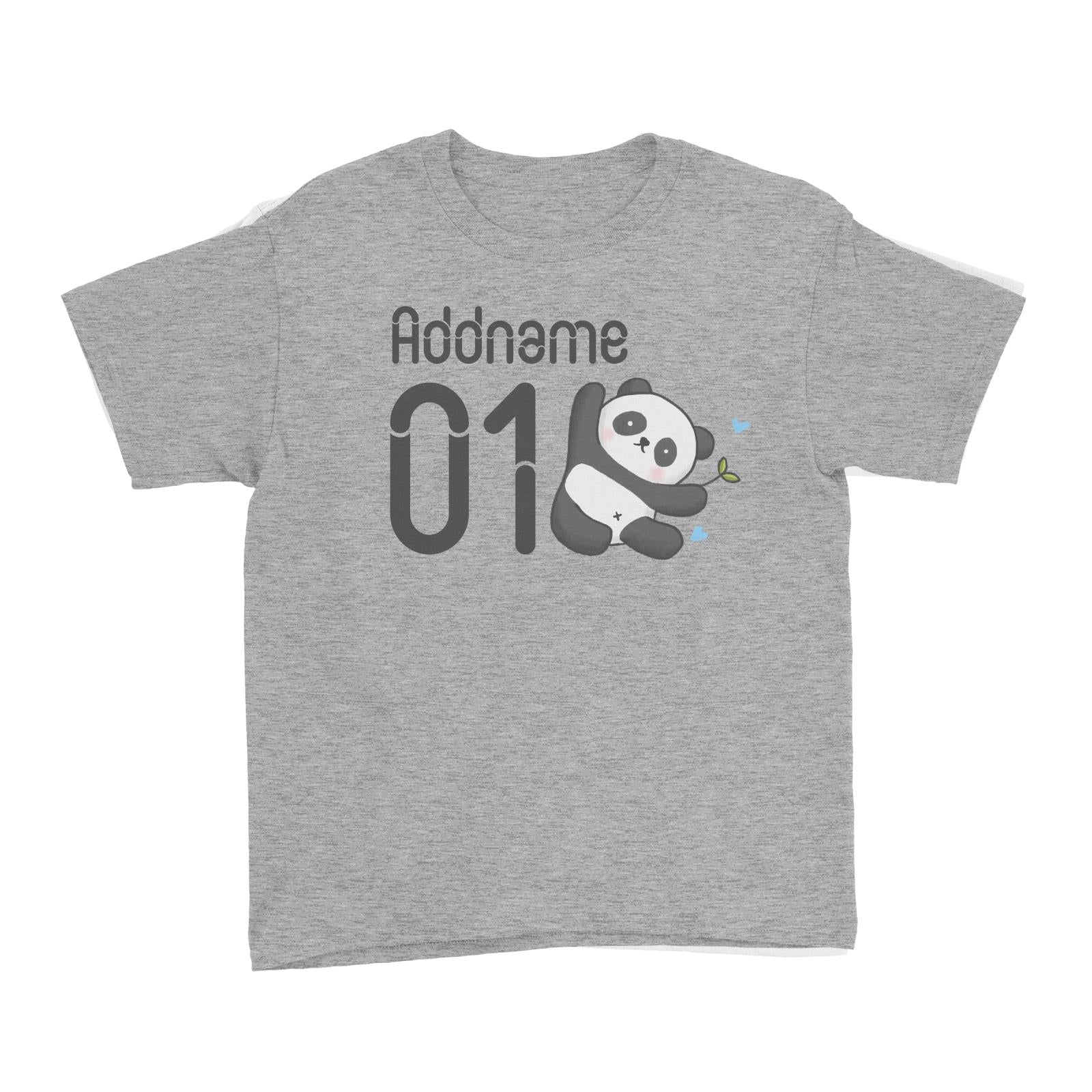 Name and Number Cute Hand Drawn Style Panda Kid's T-Shirt