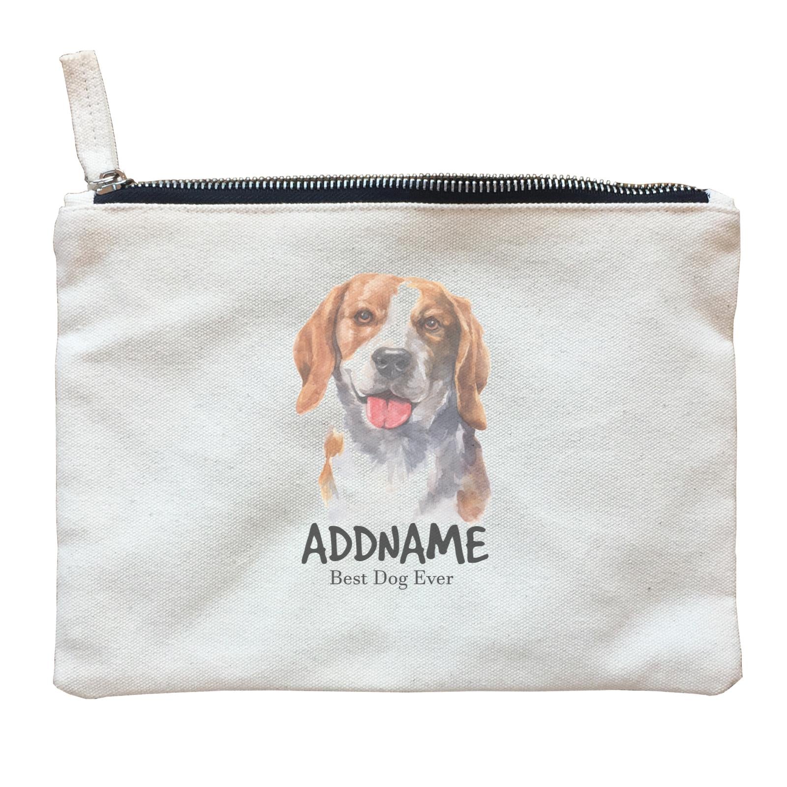 Watercolor Dog Beagle Smile Best Dog Ever Addname Zipper Pouch
