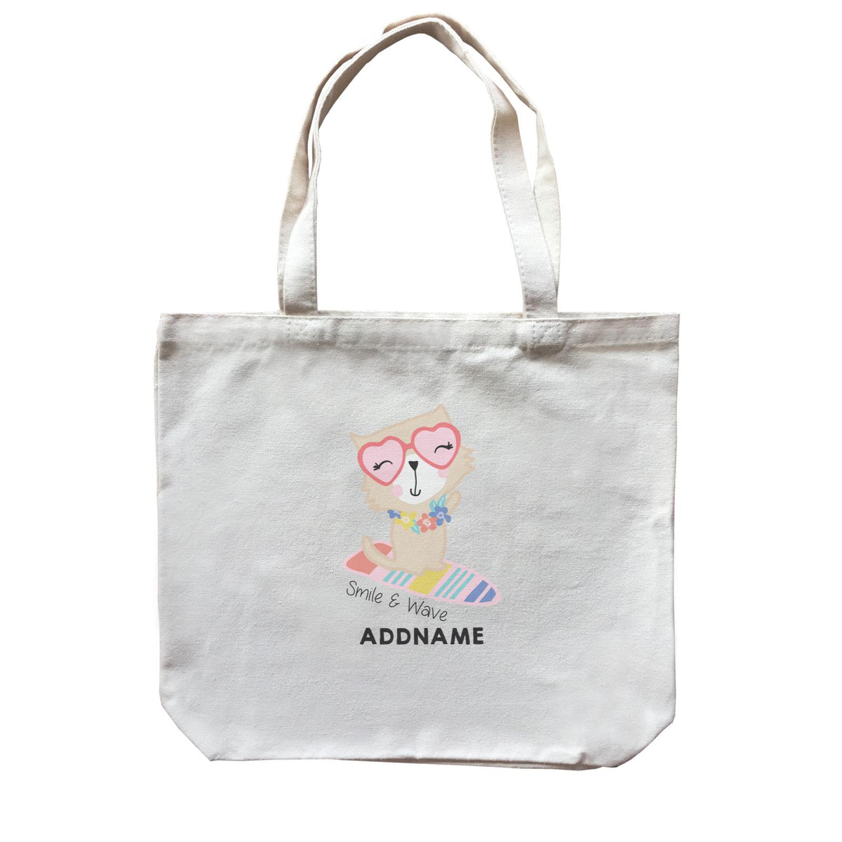 Cool Vibrant Series Cat Surfer Smile &amp; Wave Addname Canvas Bag