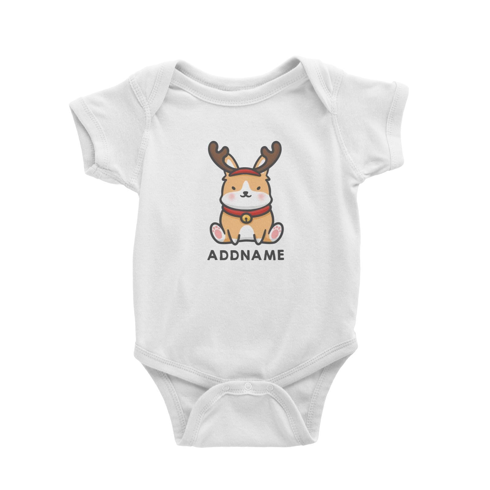 Xmas Cute Dog With Reindeer Antlers Addname Accessories Baby Romper