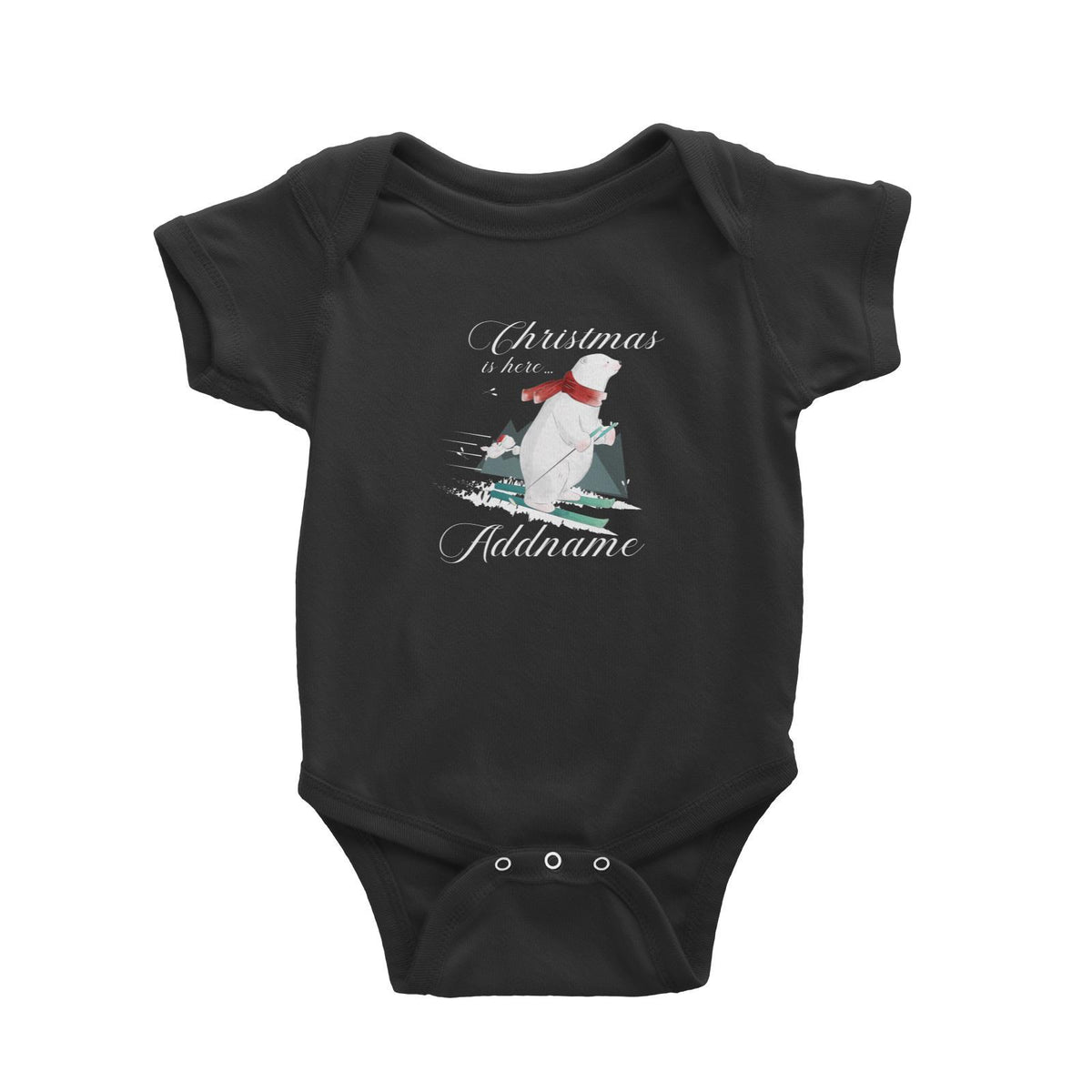 Christmas Cute Polar Bear Skating On Snow Christmas Here Addname Baby Romper