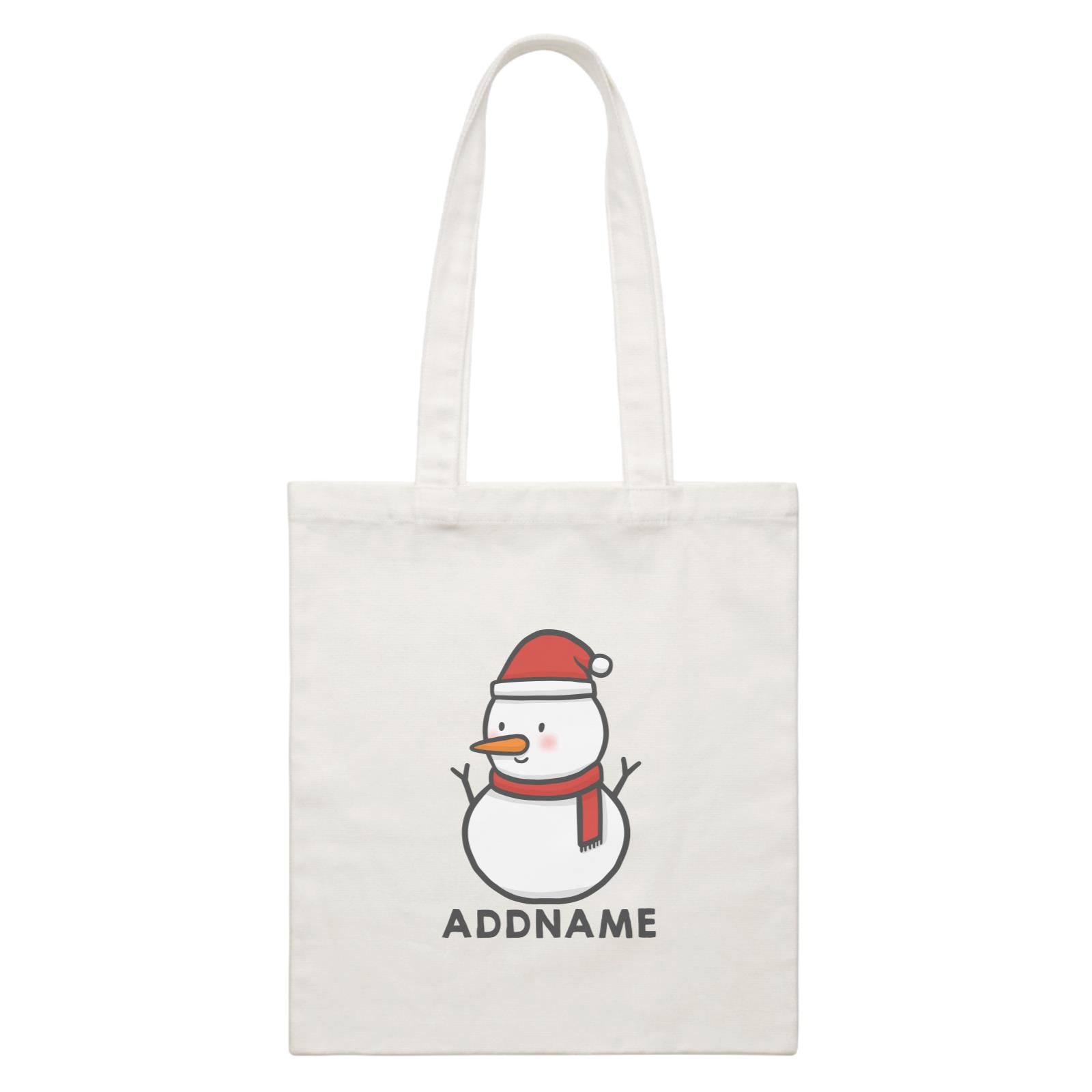 Xmas Cute Snowman Facing Left Addname White Canvas Bag