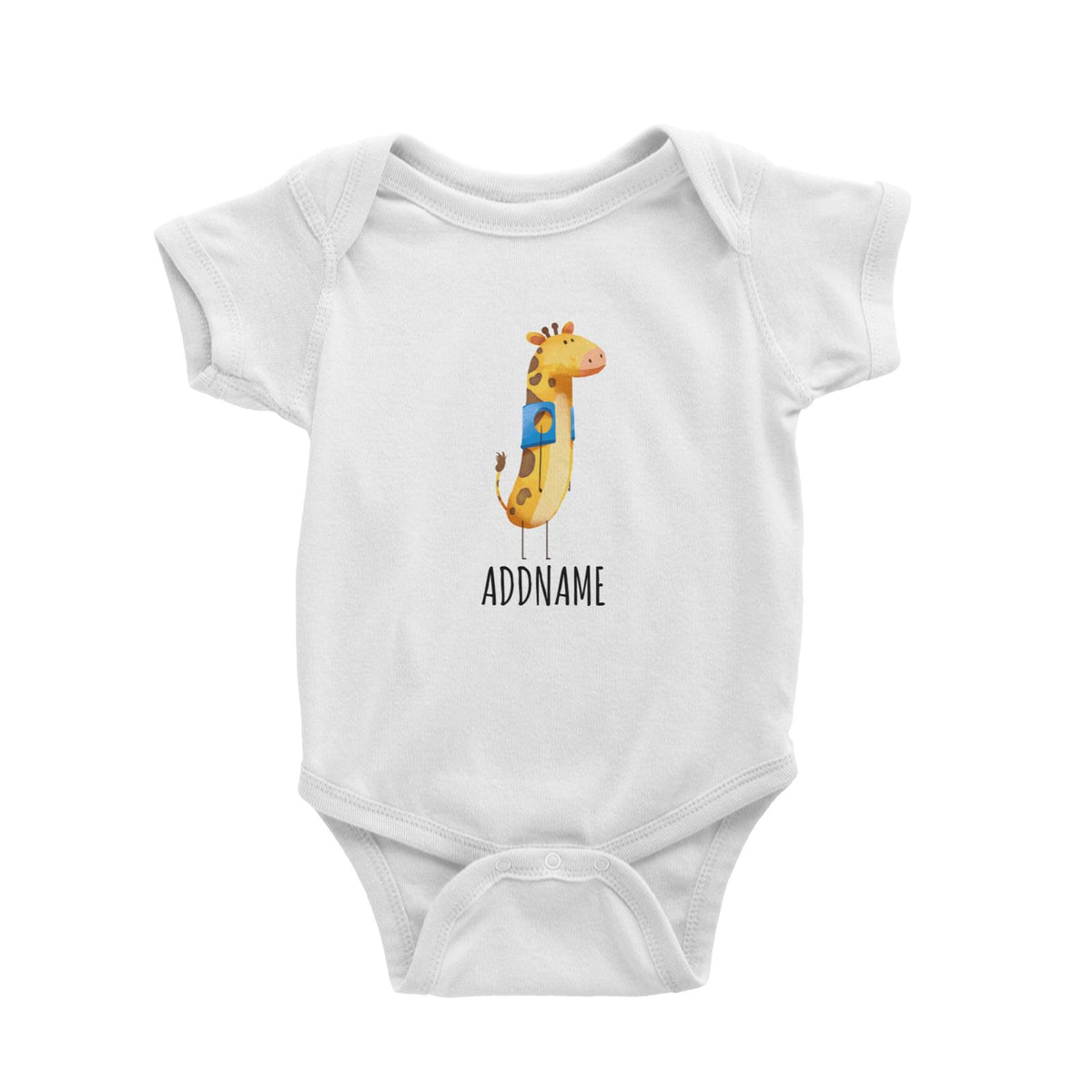 Watercolour Giraffe White White Baby Romper