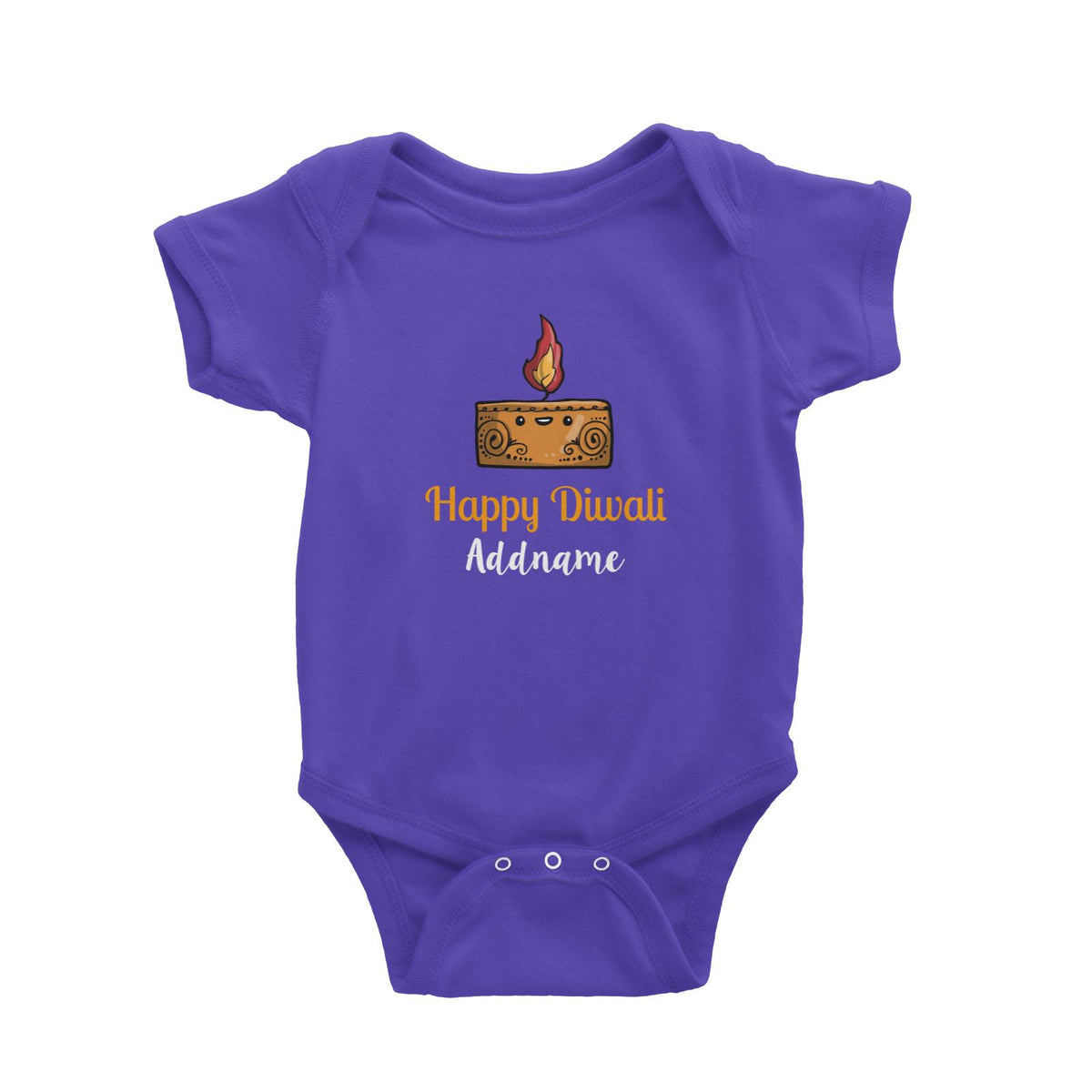 Cute Rectangle Diyas Happy Diwali Addname Baby Romper