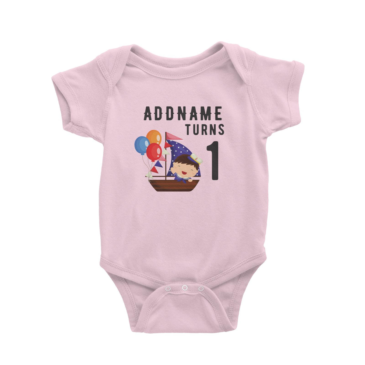 Birthday Sailor Baby Boy In Ship With Balloon Addname Turns 1 Baby Romper